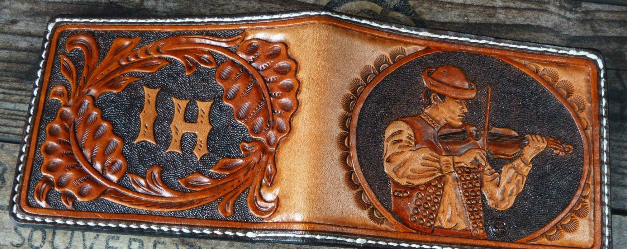 Sheridan Style RFID Men's Bifold Wallet - Genuine Leather Embossed Violin Floral Design - Perfect Gift for Violinists & Music Lovers - Handmade Custom Biker Wallet with Airbrush Art - Ideal for Concerts, Date Nights & Everyday Use