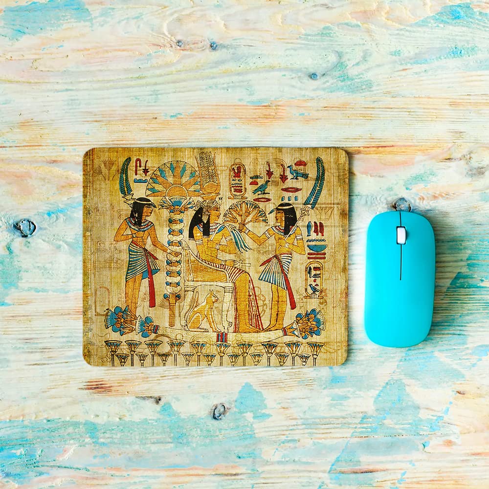 Ancient Egyptian Papyrus Art Mouse Pad - 9.5x7.9 Inch Square Non-Slip Desk Mat for Computer, Laptop & Gaming | Office & Home Workspace Accessory with Unique Wall Art Design | Perfect for Work, Gaming & Decor