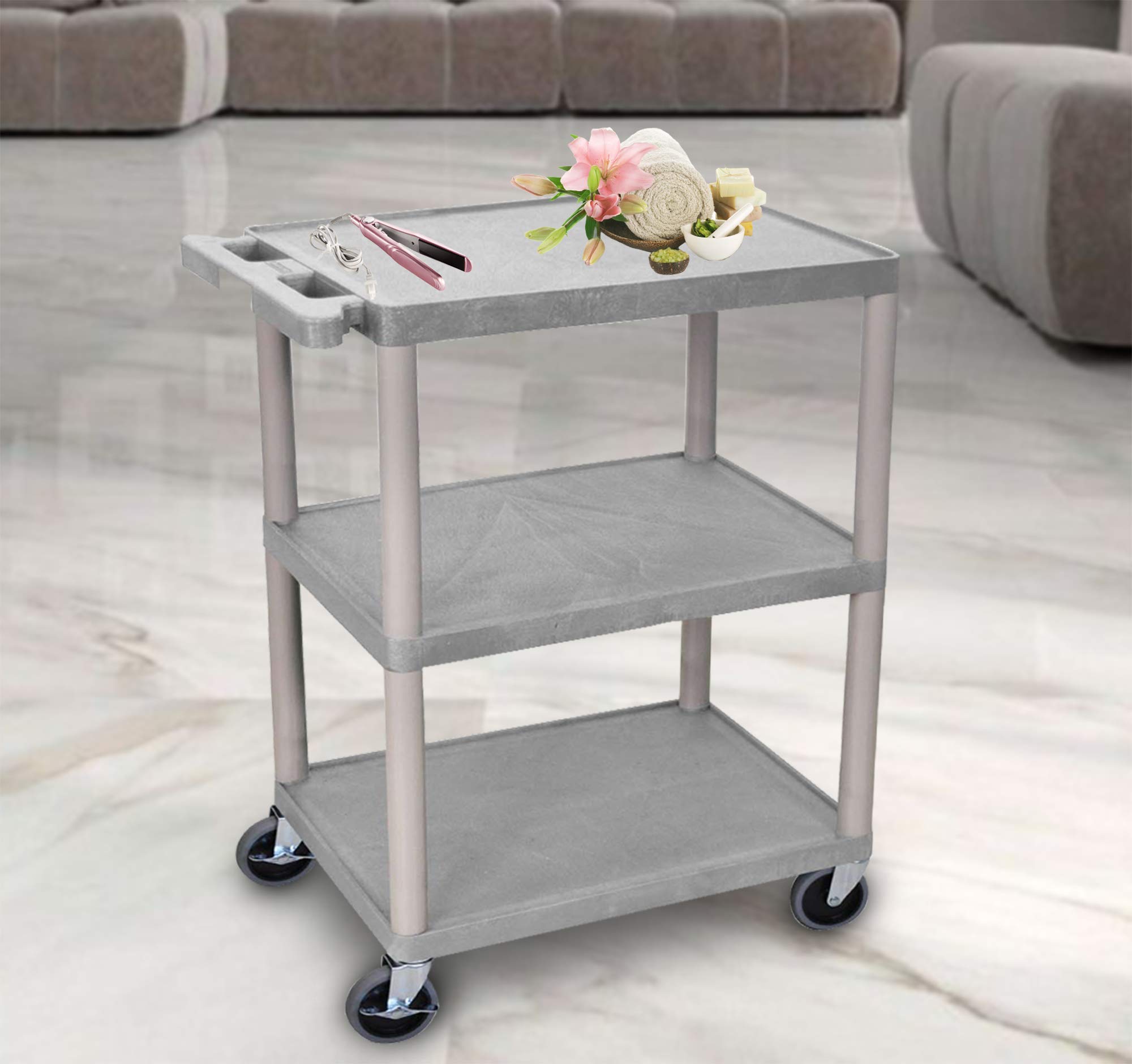 Luxor 3-Tier Utility Cart with Multipurpose Storage - Durable Structural Foam Plastic in Gray | Perfect for Kitchen, Bathroom, Office & Garage Organization