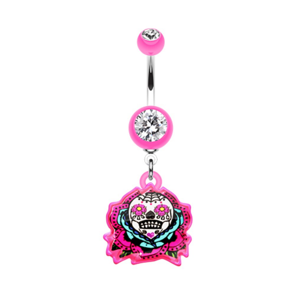 Stylish Sugar Skull Rose Belly Button Ring - WildKlass Gothic Navel Piercing Jewelry for Women | Perfect for Halloween, Parties & Alternative Fashion