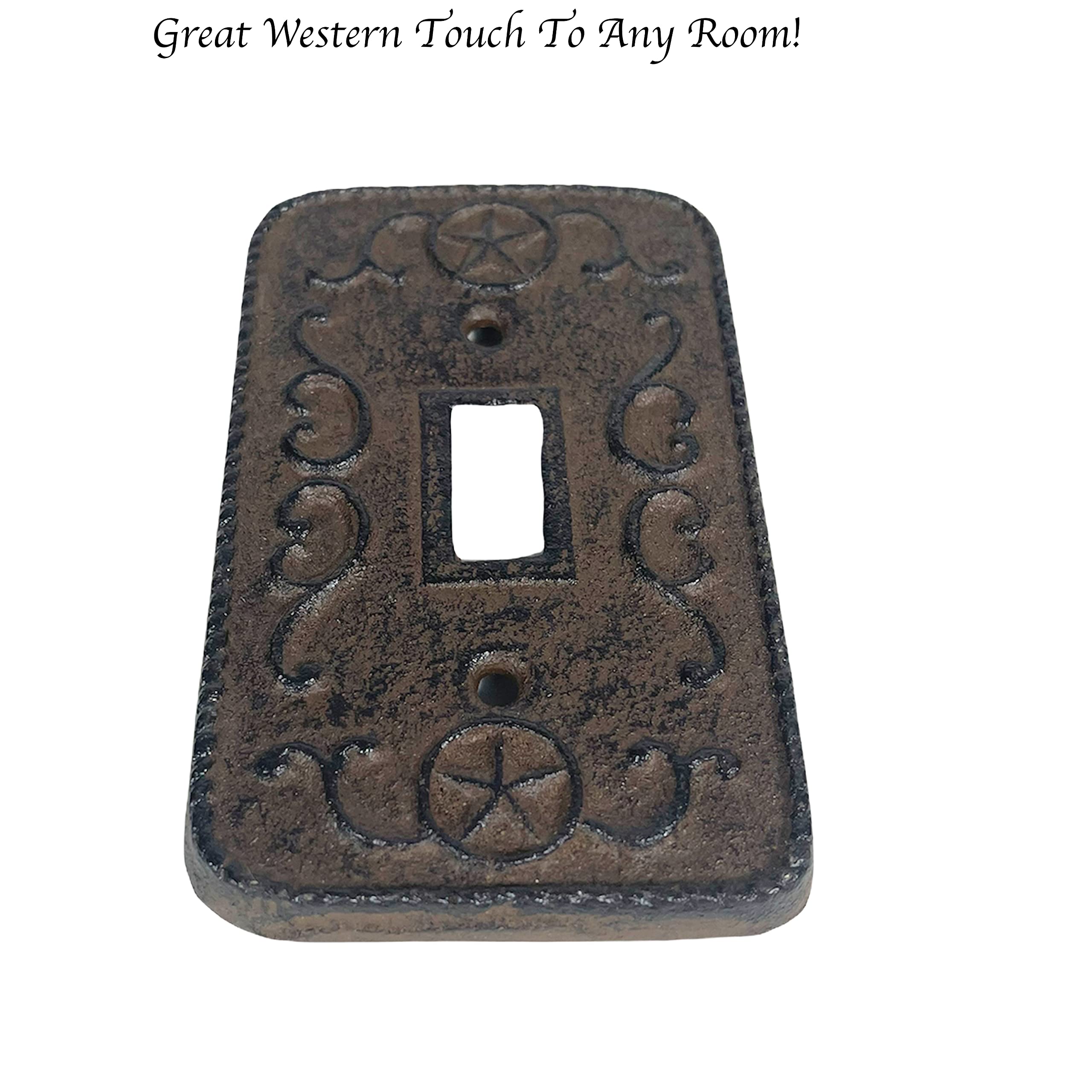 Western Floral Star Horseshoe Cast Iron Rustic Light Switch Cover - Single Switch Plate for Farmhouse, Cabin & Western Decor - Durable Decorative Outlet Wall Plate for Living Room, Bedroom & Kitchen