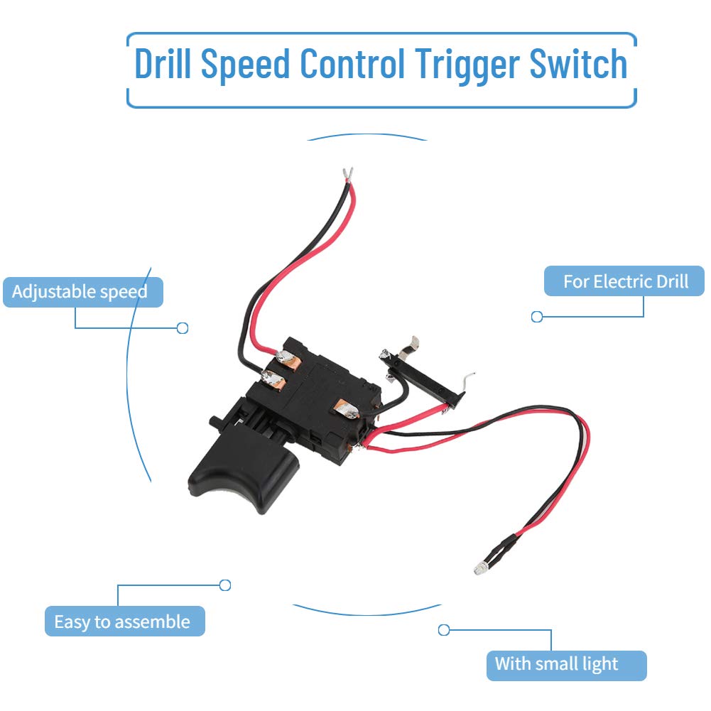 16A Electric Drill Switch Replacement - Speed Controller for Cordless Hand Drills & Table Saws (7.2V-24V) with Push Button & LED Light - Perfect for DIY Projects, Woodworking, and Home Repairs