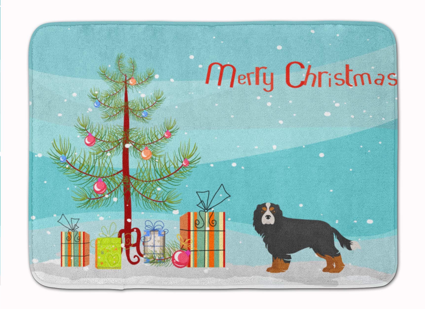 Caroline's Treasures CK3446RUG Cavalier King Charles Spaniel Tricolor Christmas Tree Non-Slip Bath Mat - Machine Washable Memory Foam Rug for Bathroom, Kitchen, Living Room - Perfect for Holiday Decor & Home Comfort
