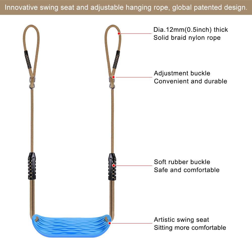 **SELEWARE Heavy Duty Non-Slip Plastic Swing Seat – Adjustable Rope & Carabiners for Kids & Adults – Indoor/Outdoor Playground Swing Replacement – Blue (2 Pack) – Perfect for Backyard, Park & Play Areas**