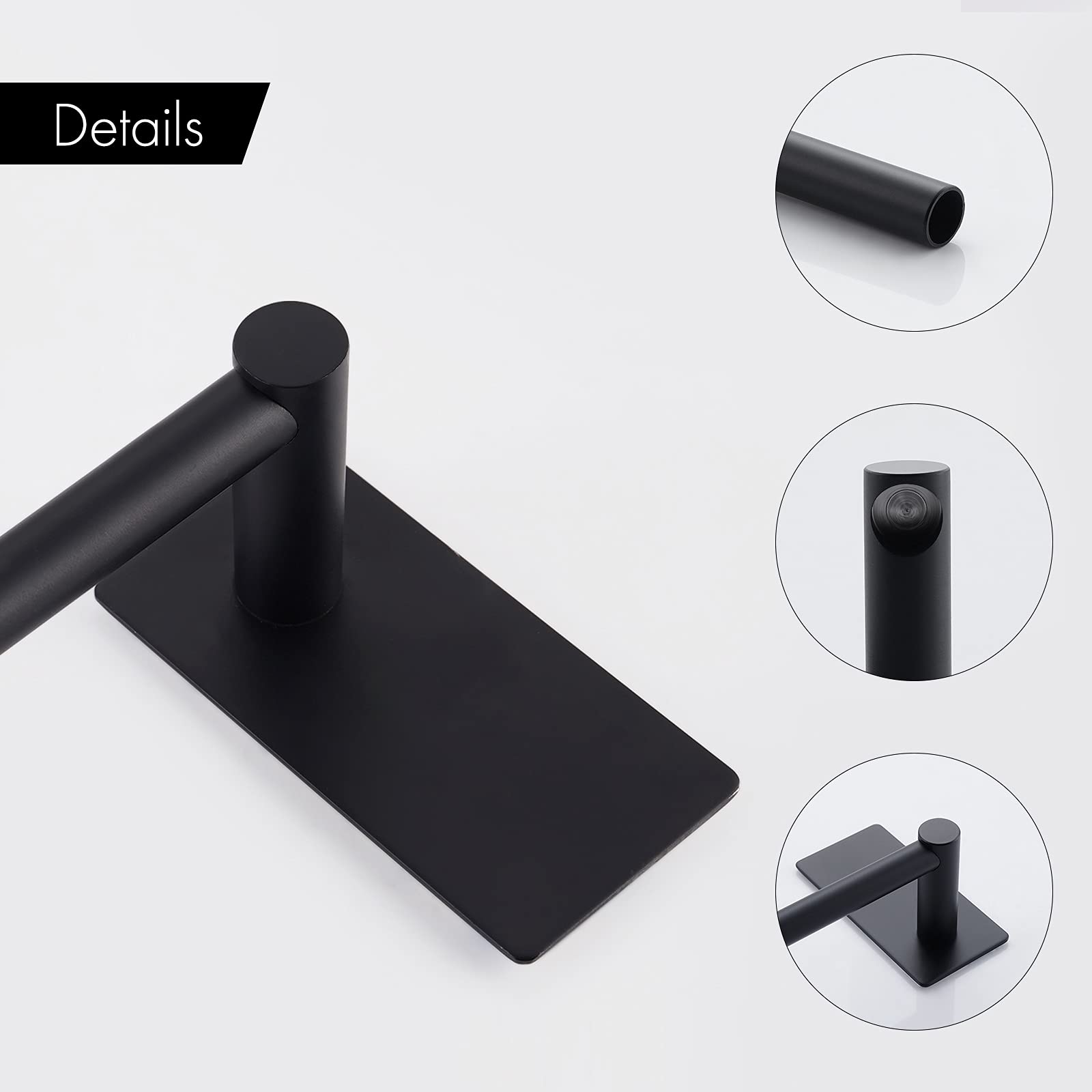 20-Inch Stainless Steel Towel Bar for Bathroom - No Drill Self-Adhesive Wall Mounted Hand Towel Holder, SUS 304 Matte Black (A7000S50B-BK) - Perfect for Small Bathrooms, Kitchens & RVs