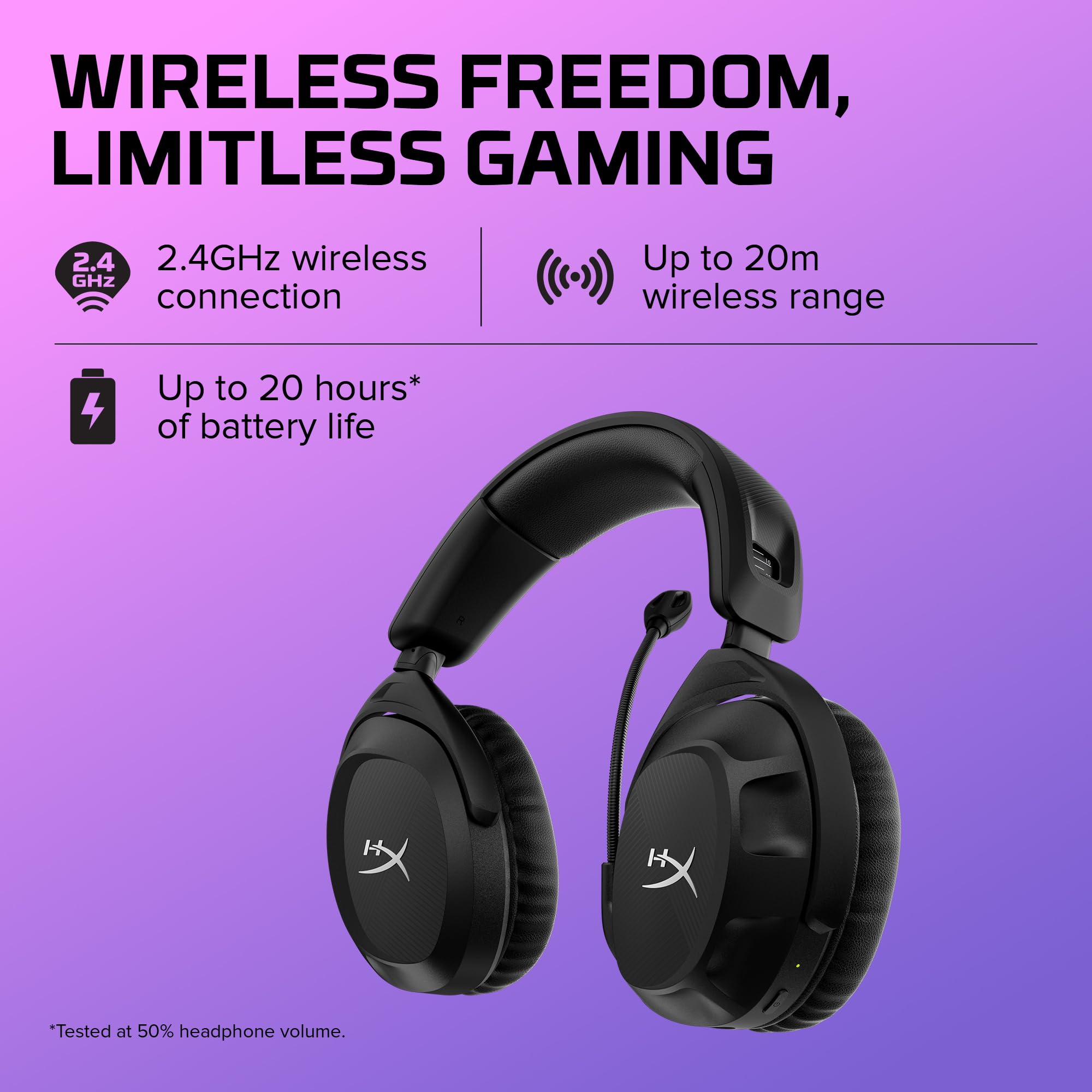 HyperX Cloud Stinger 2 Wireless Gaming Headset for PC - Noise Cancelling Mic, Memory Foam Earpads, 20H Battery Life - Perfect for Gaming, Streaming & Online Meetings (Black)