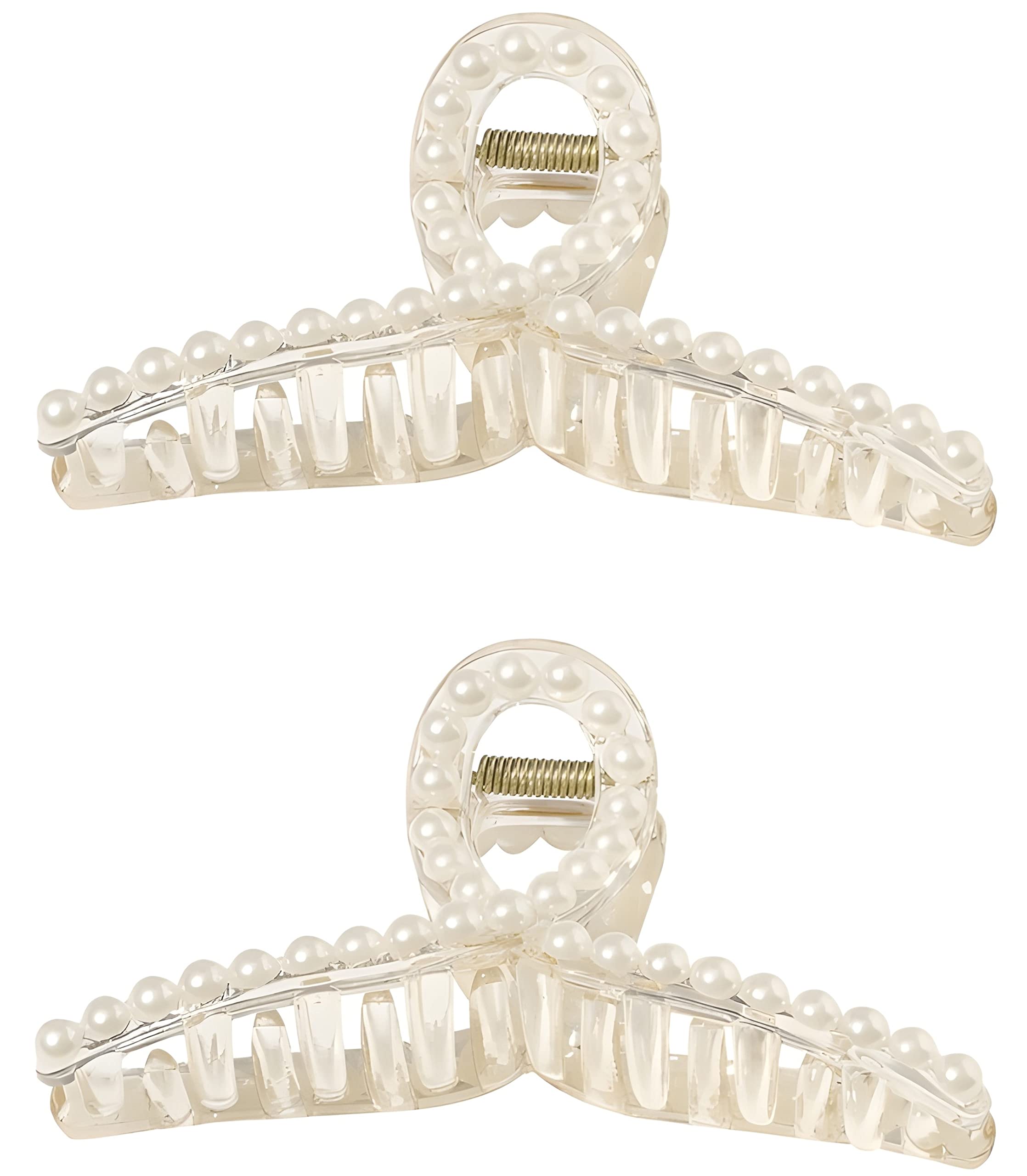 RedChimes Small Pearl Hair Claw Clips Set - 2 Pack Strong Hold Hair Jaw Clips, Non-Slip Barrettes for Women & Girls | Perfect for Updos, Ponytails & Everyday Styling - Elegant Birthday Gift Hair Accessories