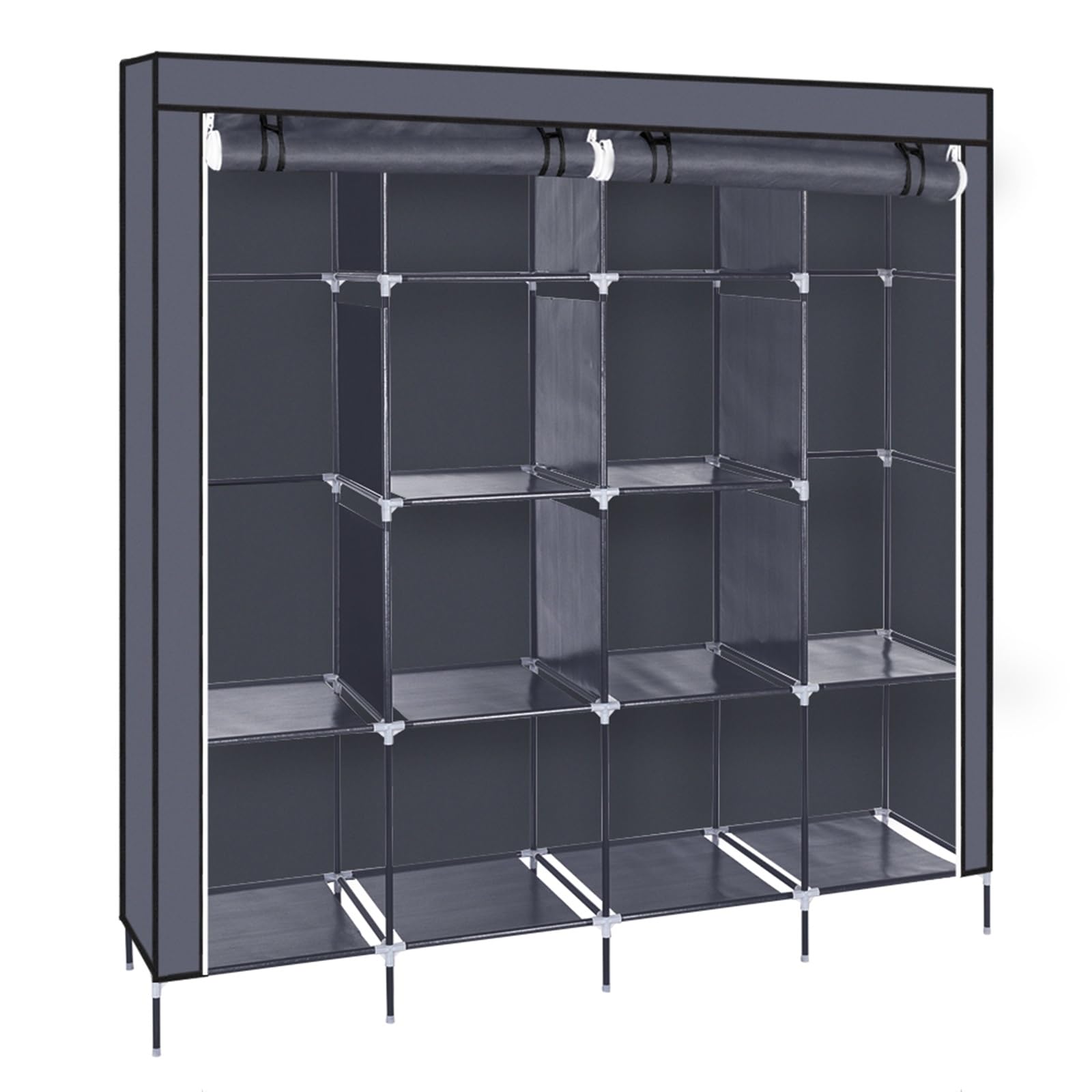 Portable Wardrobe Closet with 12 Shelves & 4 Side Pockets - Foldable Clothes Storage Organizer for Bedroom, Durable Hanging Garment Rack - Perfect for Small Spaces, Dorm Rooms & Closet Organization