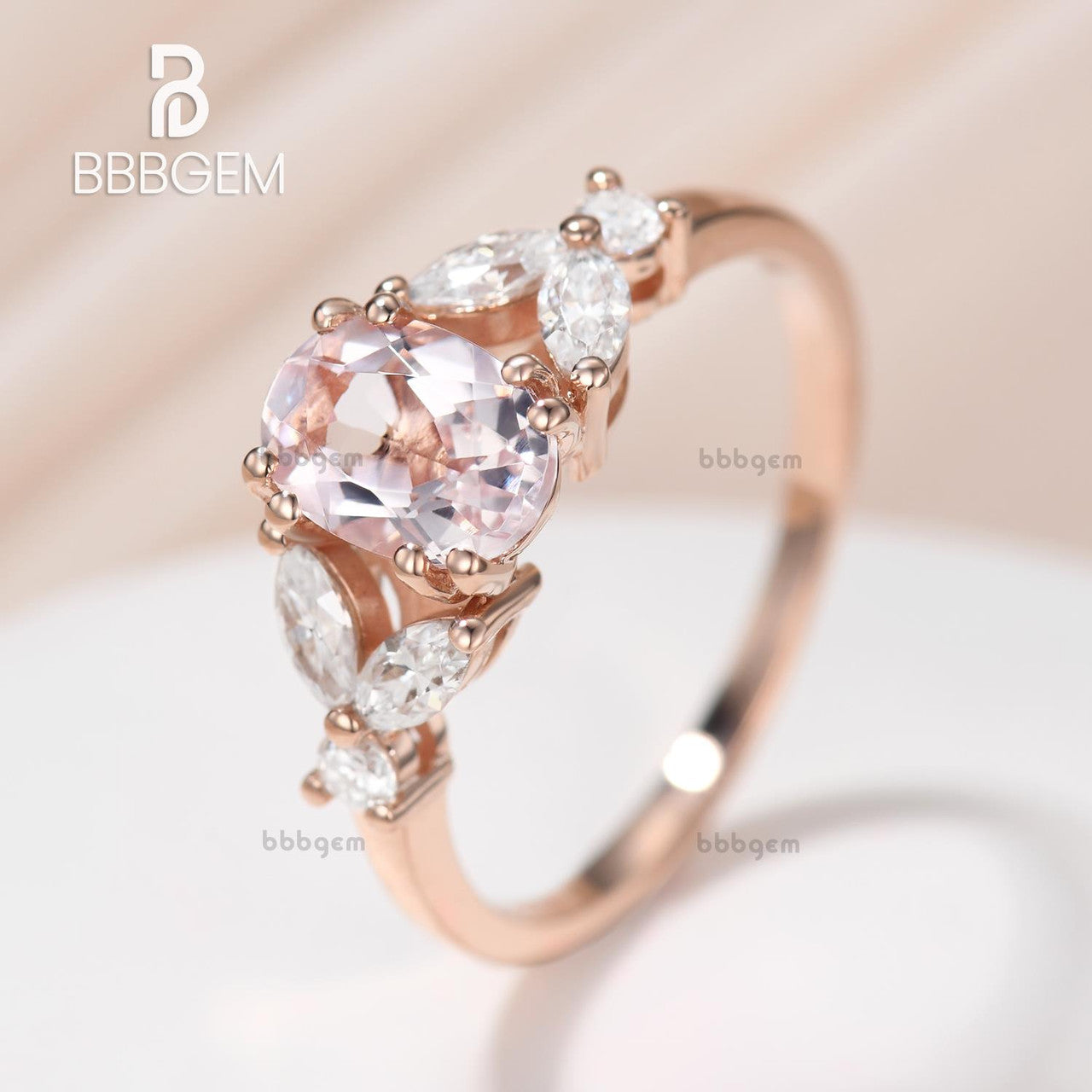 14k Rose Gold Pink Morganite & Marquise Moissanite Engagement Ring for Women - Perfect for Proposals, Anniversaries & Romantic Occasions