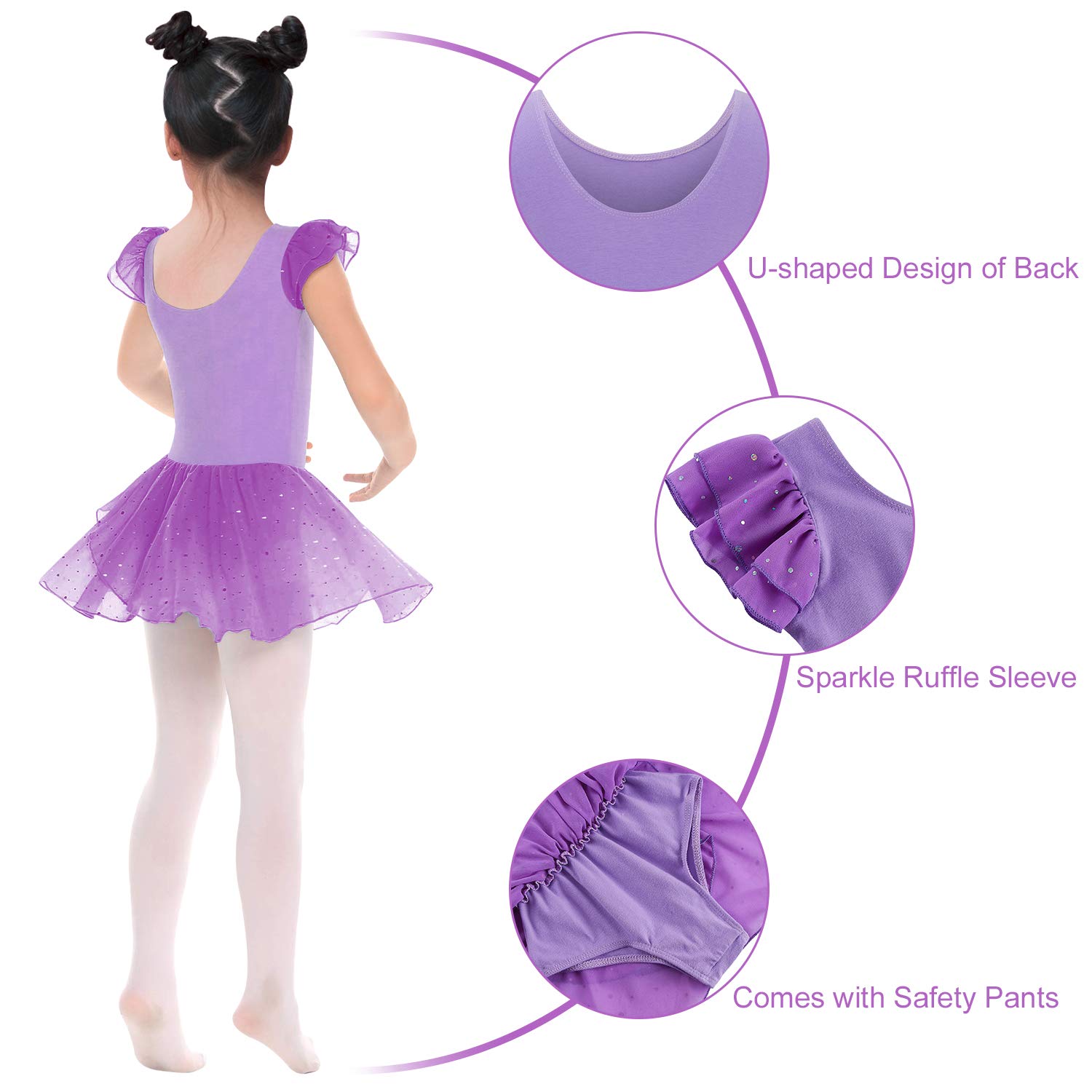 Sparkly Purple Ballet Tutu Leotard for Girls 8-9 Years - Gymnastics & Dance Dress with Skirt - Perfect for Recitals, Gym Practice, Ballet Performances, Birthday Parties & Photo Shoots