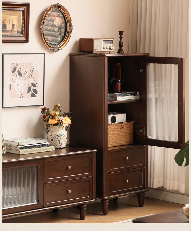 Vintage Poplar Solid Wood Side Cabinet - American Retro Style Nightstand for Bedroom, Living Room & Office Storage