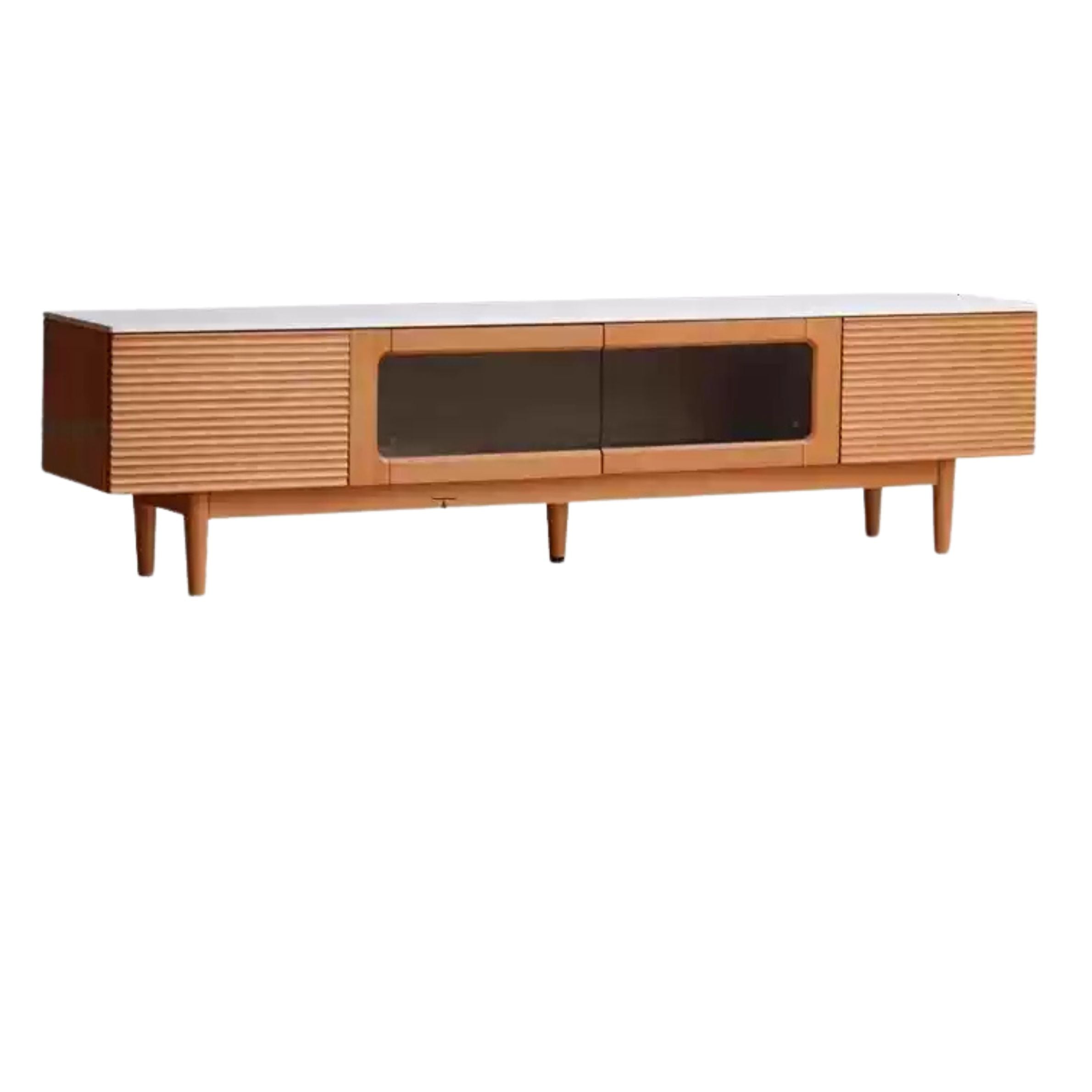 Modern Pine Solid Wood TV Stand with Storage - Rustic Floor TV Cabinet for Living Room, Bedroom & Home Theater - Durable Entertainment Center for TVs up to 65