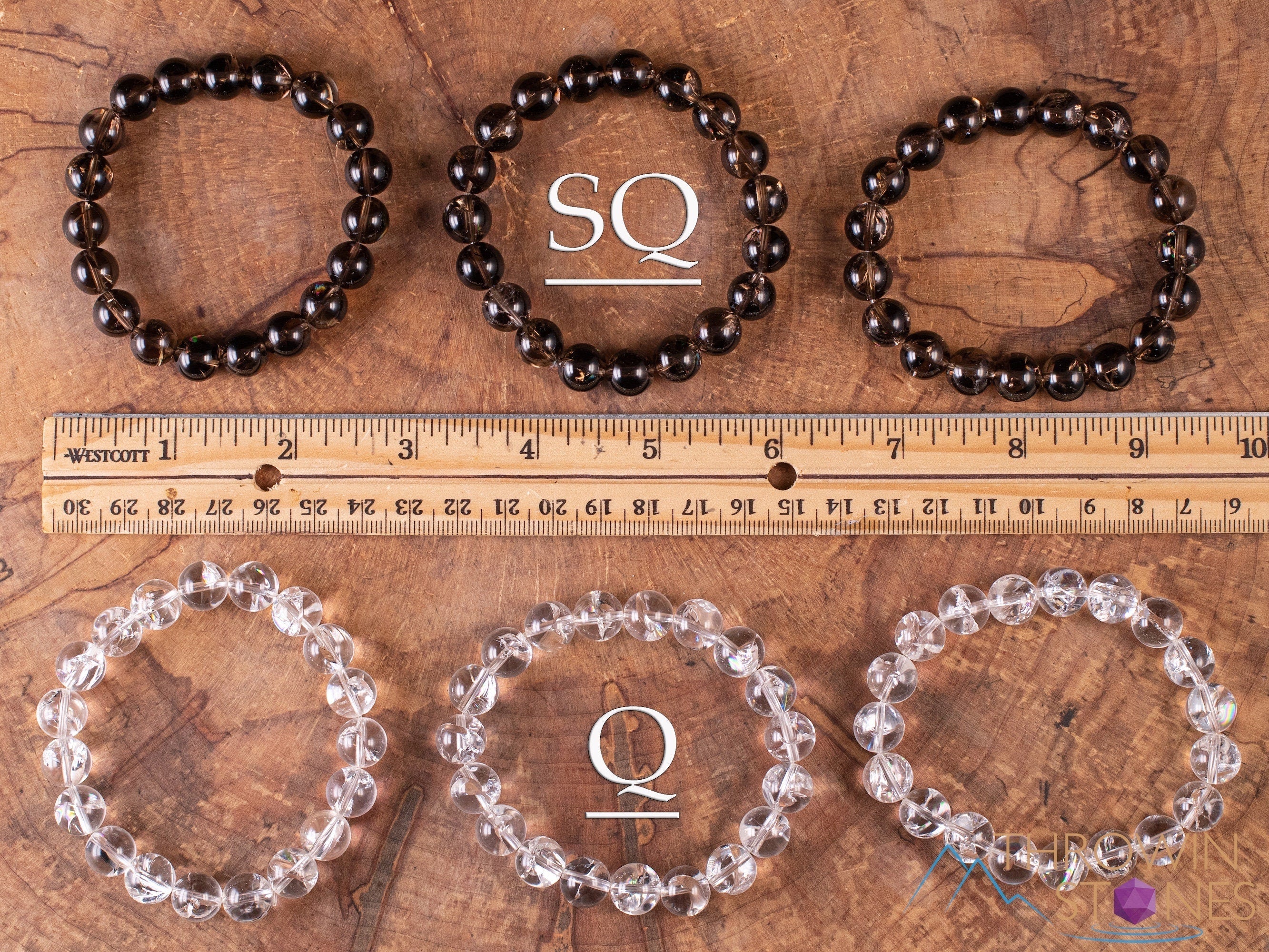 Clear or Smoky Quartz Crystal Bracelet with Rainbow Flash - Round Bead Healing Jewelry for Women | Handmade Beaded Bracelet for Meditation, Chakra Balancing & Positive Energy (E1935)