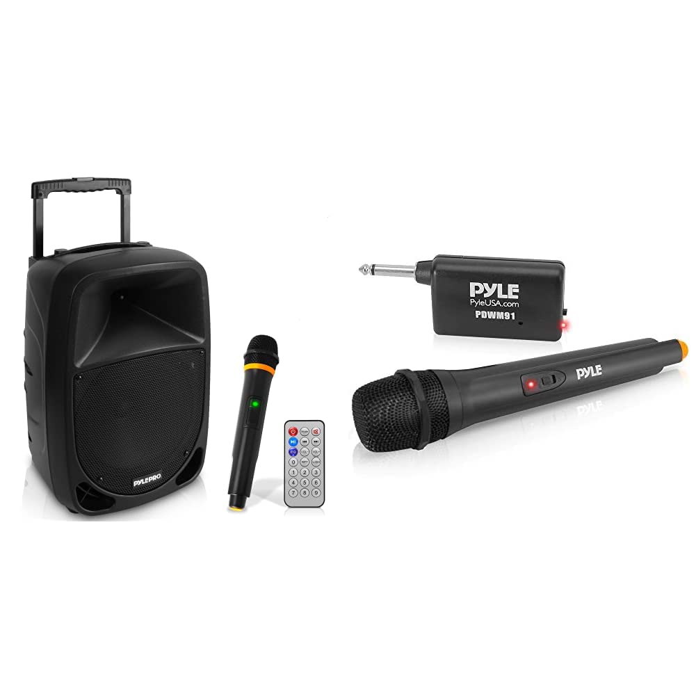 Pyle 1000W Portable Bluetooth PA Speaker System with VHF Wireless Microphone - Professional Battery Powered Handheld Dynamic Unidirectional Cordless Mic & Receiver - Perfect for Outdoor Events, Parties & Live Performances