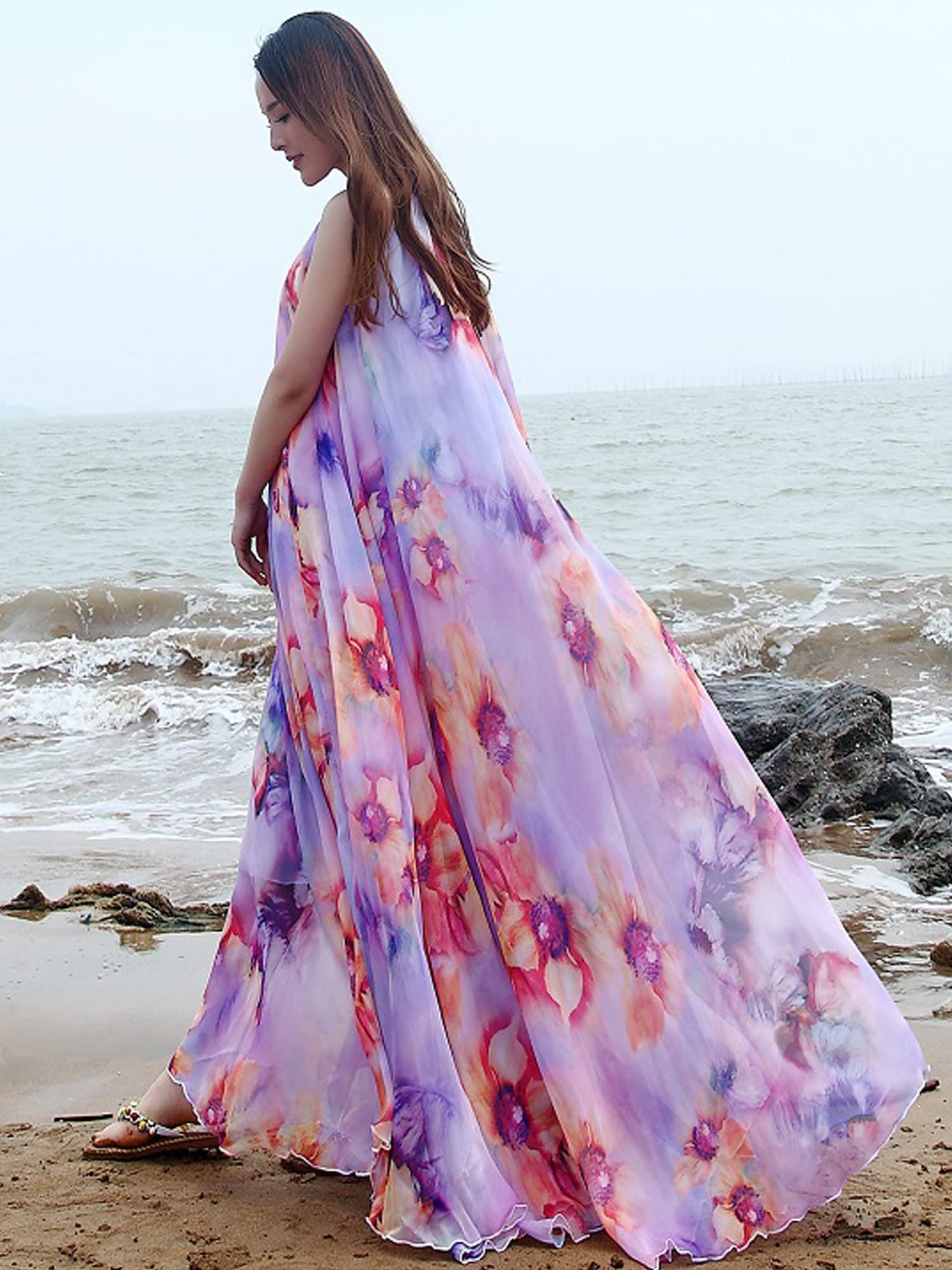 MedeShe Women's Floral Chiffon Maxi Dress - Elegant Beach Wedding Bridesmaid & Summer Sundress for Vacation, Party & Casual Outings