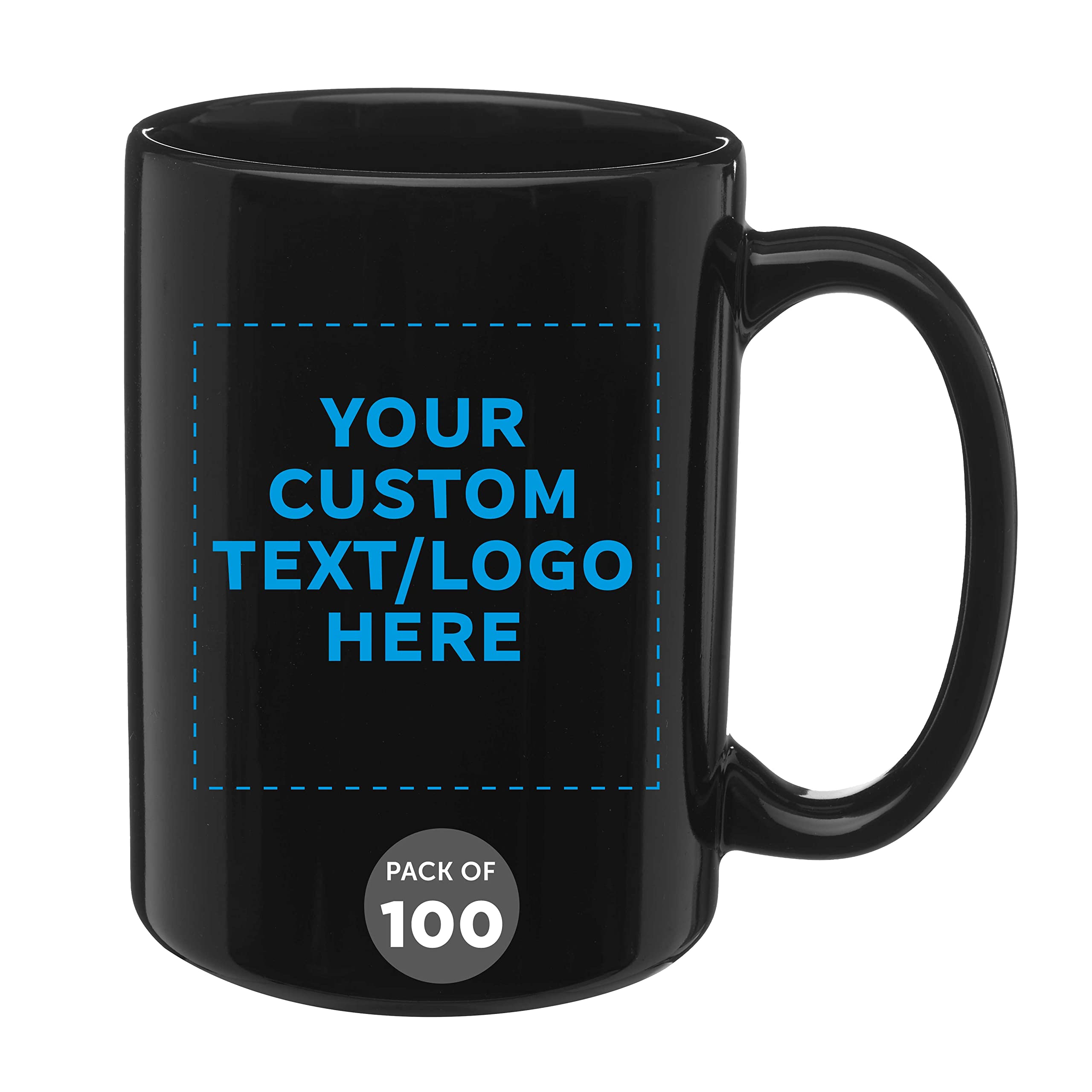 Custom Large 15 oz Ceramic Coffee Mugs - Bulk Set of 100 Personalized Black Mugs for Coffee, Tea, Espresso & Hot Cocoa - Ideal for Cafes, Restaurants, Corporate Gifts & Promotional Events