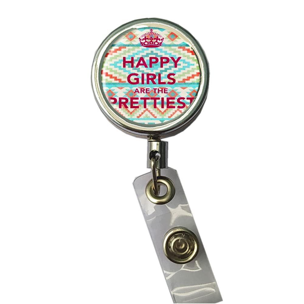 Happy Girls ID Badge Holder with Lanyard & Clip - for Work & School
