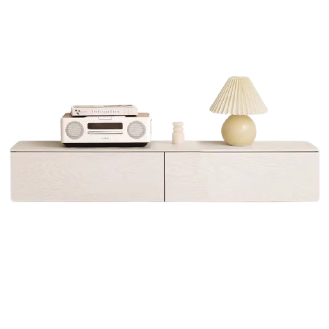 White Cream Oak Solid Wood Floating TV Stand - Modern Suspension TV Cabinet for Living Room, Bedroom & Home Theater Setup