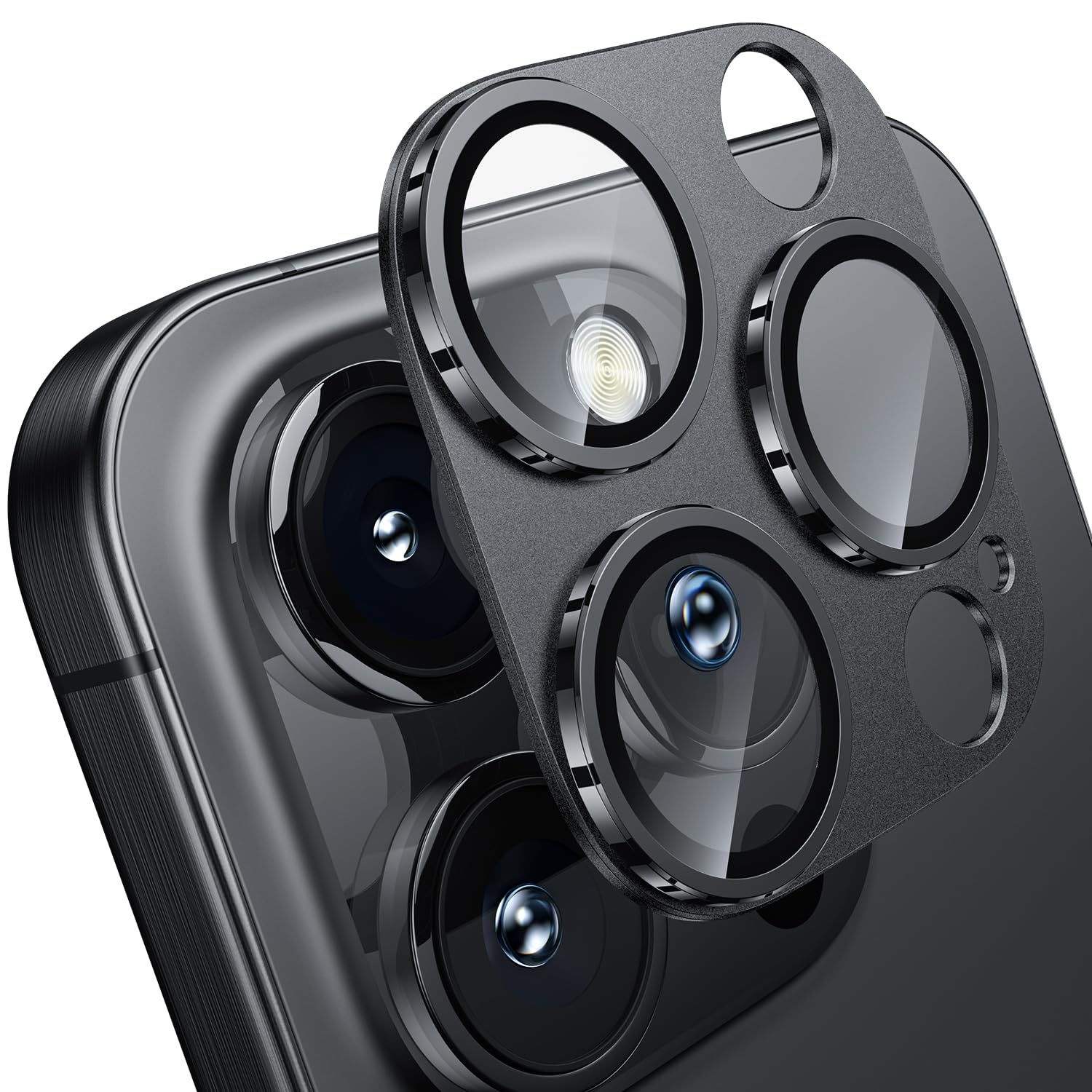 WSKEN Military Grade Shatterproof Camera Lens Protector for iPhone 16 Pro & iPhone 16 Pro Max - Black Titanium Metal Alloy Tempered Glass with Strong Adsorption - Perfect for Outdoor Adventures, Travel & Daily Protection