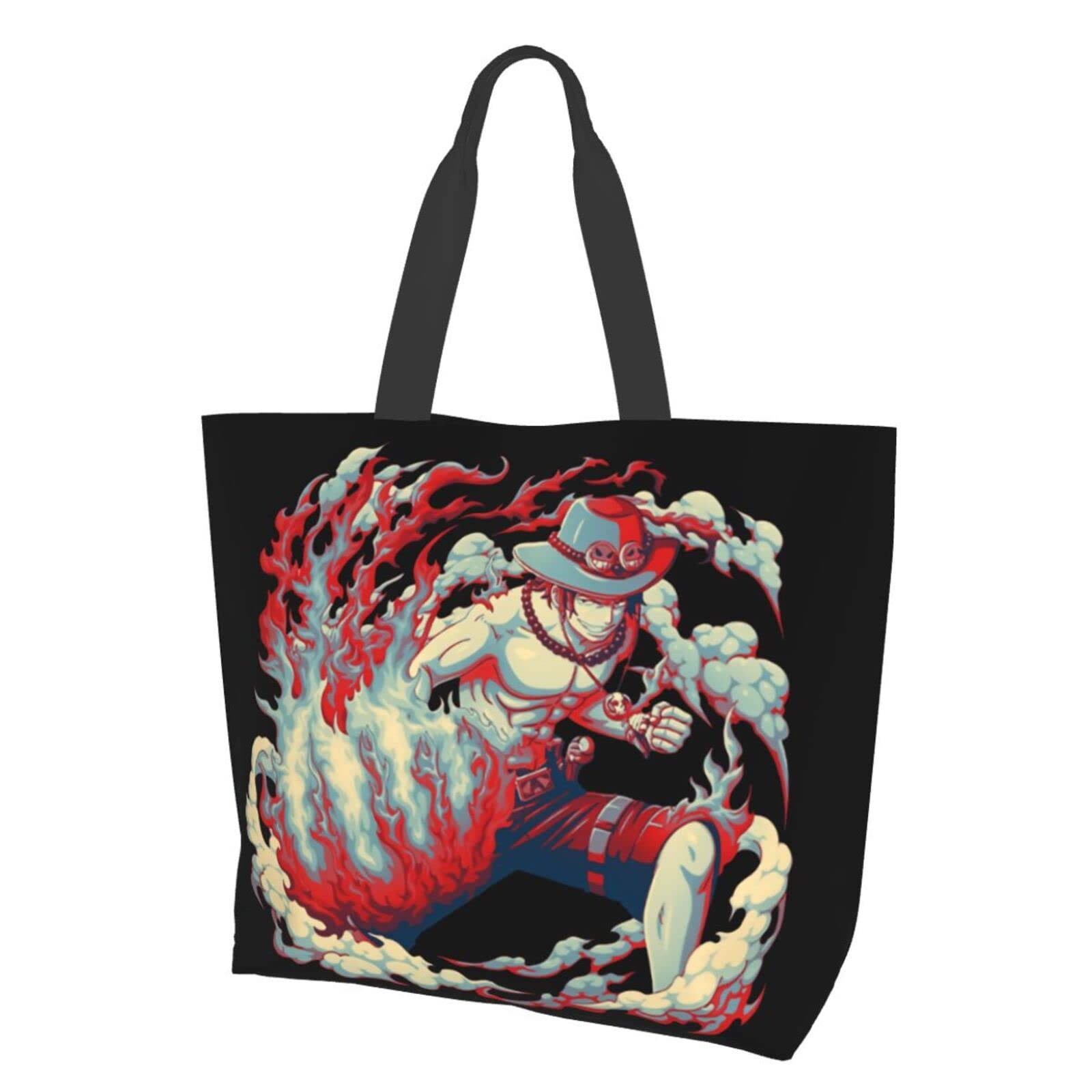 One Piece Portgas D. Ace Canvas Shoulder Bag - Anime Themed Reusable Eco-Friendly Tote for Women - Perfect for Shopping, Cosplay & Anime Conventions