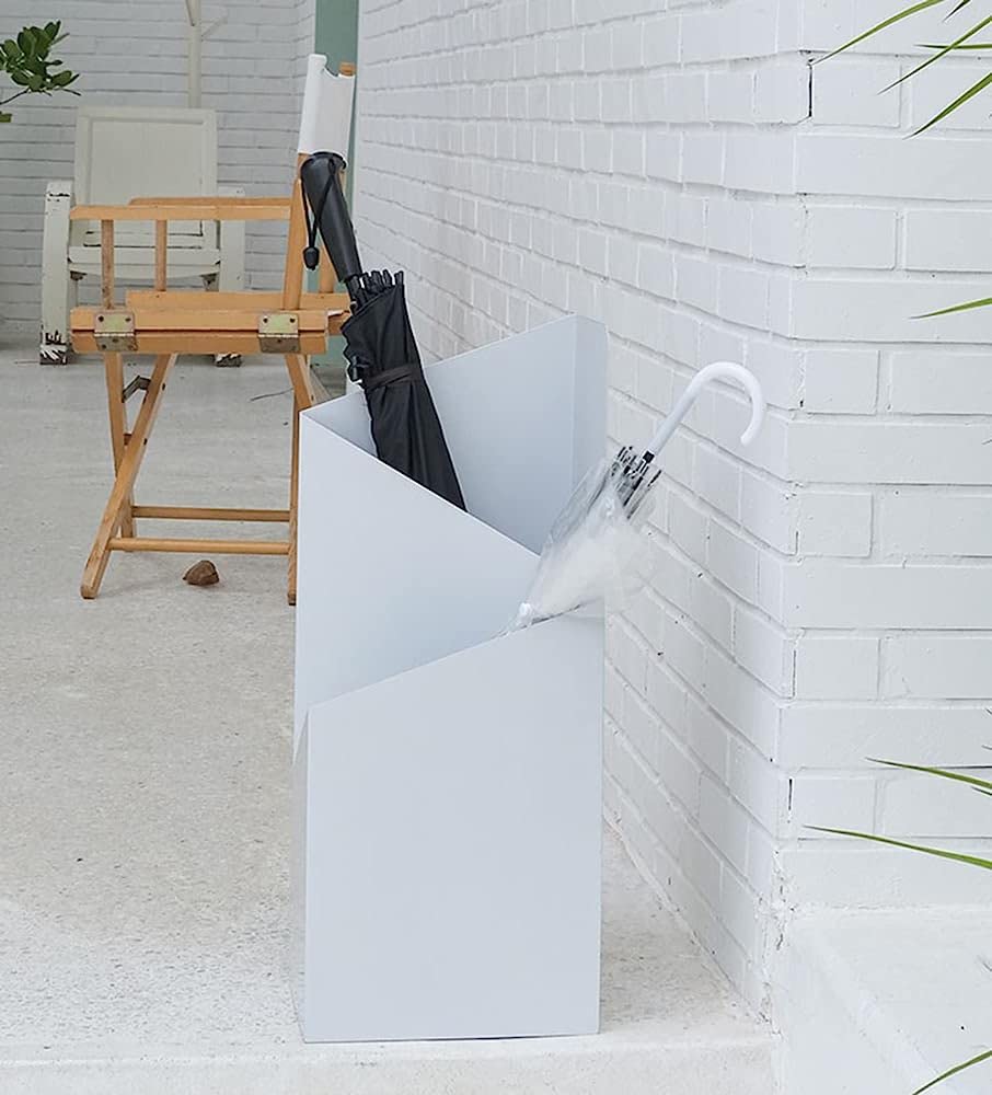 Modern White Umbrella Stand with Drip Tray - Double Layer Umbrella Holder for Hallway, Office, Porch & Door Entrances - Space Saving Home Organizer for Wet Umbrellas & Drip Protection