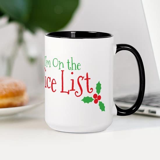 Nice List Large 15 oz (444 ml) Ceramic Coffee Mug - Christmas Gift, Office & Home Use, Perfect for Hot Cocoa, Tea & Coffee Lovers