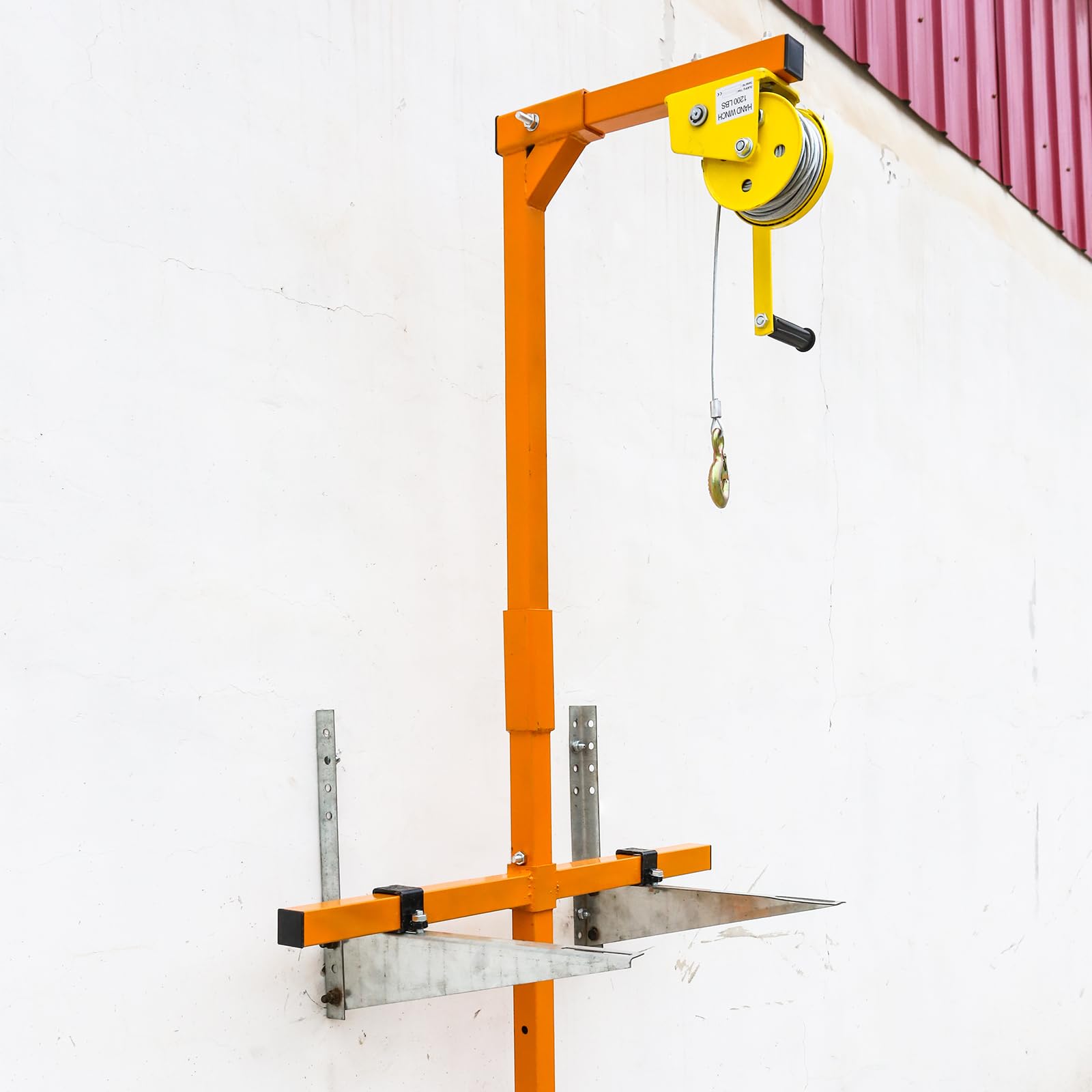 Orange AC Installation Lifting Tool - Alloy Steel Wire Rope Hand Winch Crane for HVAC Units | Durable Stainless Steel Mounting | Perfect for Window & Rooftop AC Installation