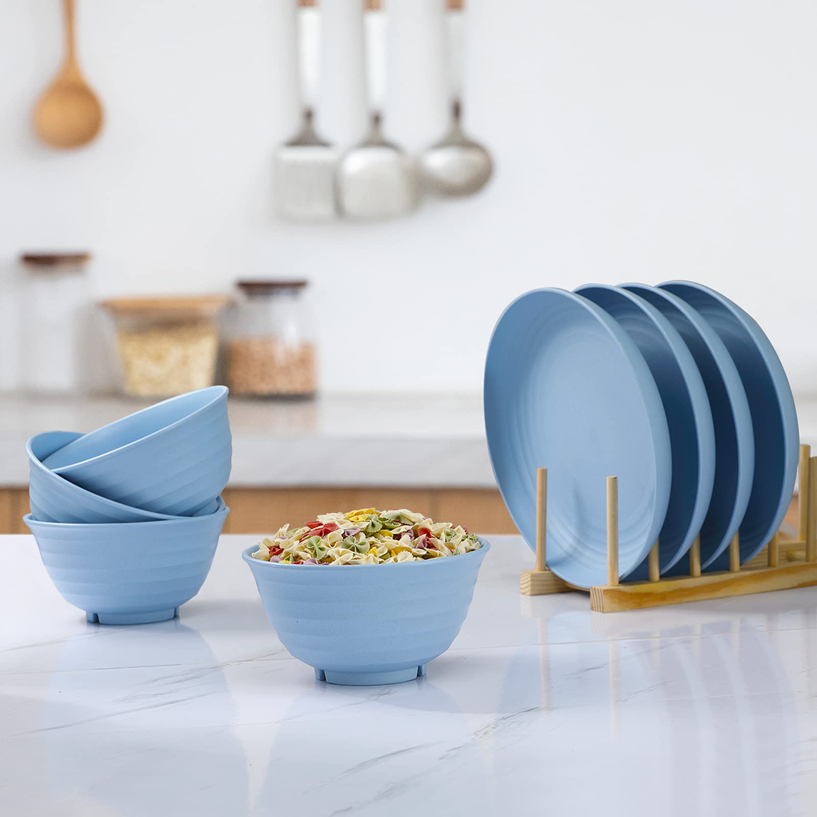 12-Piece Plastic Wheat Straw Dinnerware Set for 4 - Cups, Plates & Bowls | Microwave & Dishwasher Safe | Eco-Friendly Lightweight Tableware | Perfect for Picnics, Camping & Outdoor Dining