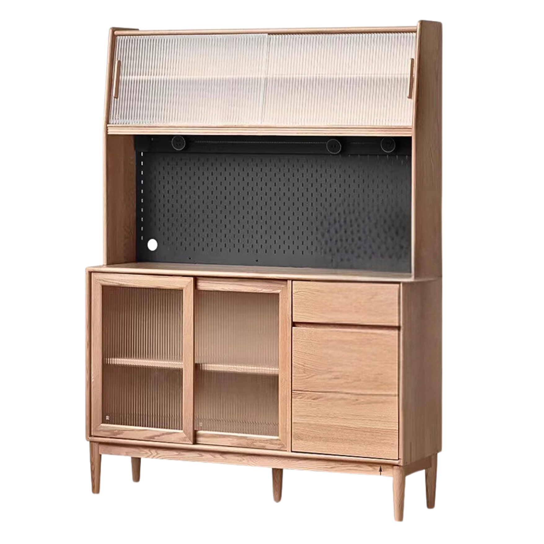 Solid Oak Wood Modern Dining Sideboard - Wall-Mounted Buffet Cabinet for Dining Room Storage & Decor