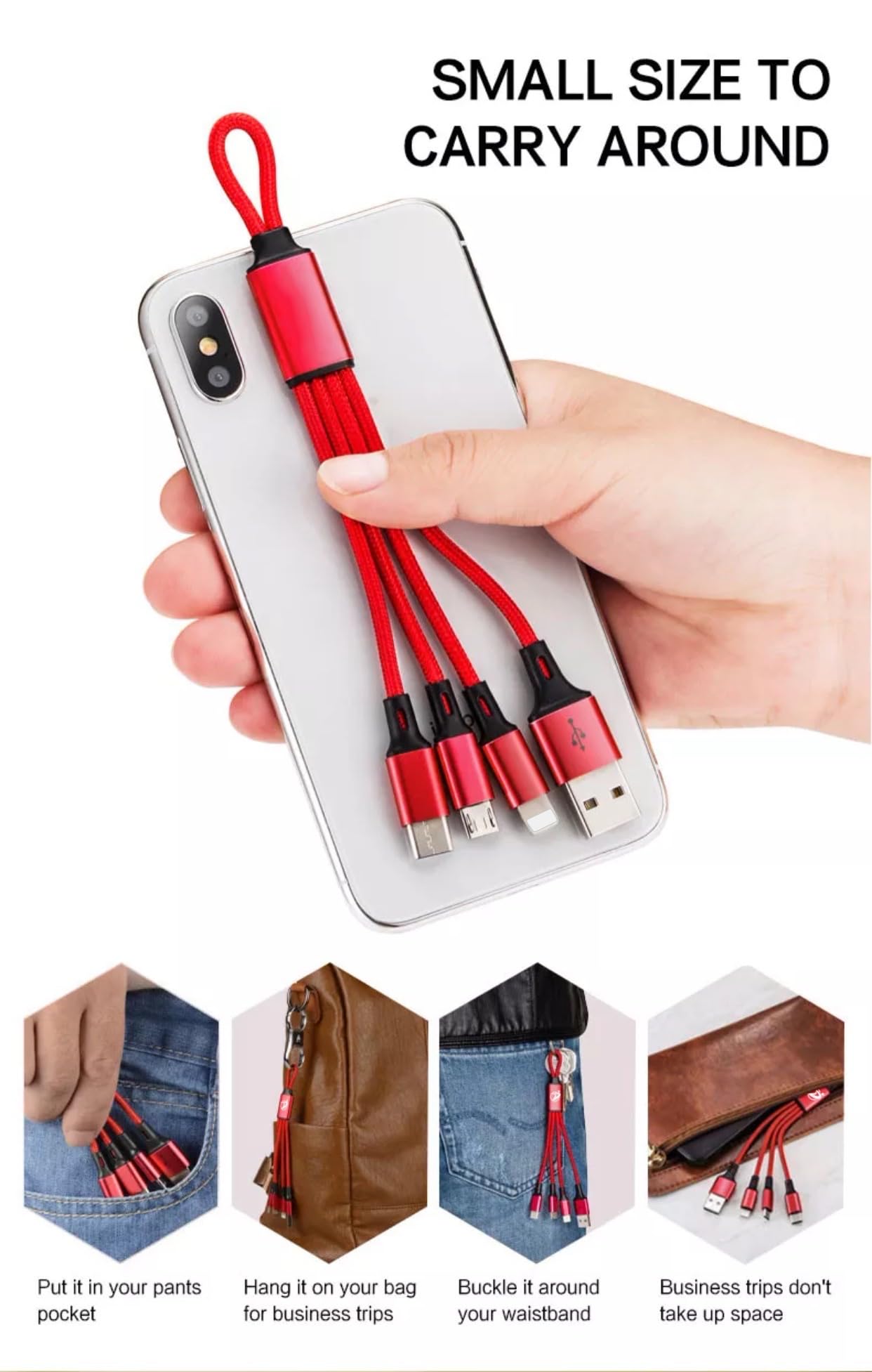 3-in-1 Multi Phone Charger Cable (0.6FT) - Short USB C, Micro USB, Lightning Charging Cord for Android & Apple Devices - Fast Charging for iPhone 16/15, Samsung Galaxy, iPad - Perfect for Travel, Office & Home Use