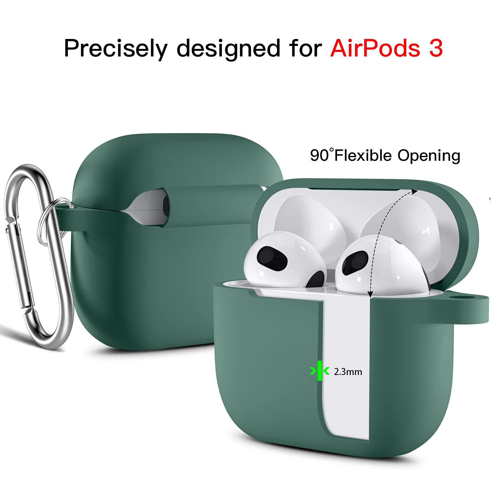 Upeak AirPods 3rd Generation Case (2021) - Premium Shock-Absorbing Silicone Protective Cover with Keychain for Apple AirPods 3 - Pine Green - Perfect for Travel, Gym & Daily Protection