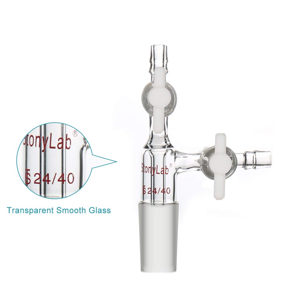 Stonylab Glass Vacuum Transfer Adapter - Borosilicate 3.3 Glass with PTFE Stopcocks & 24/40 Inner Joint for Chemistry Lab, Distillation, and Essential Oil Extraction