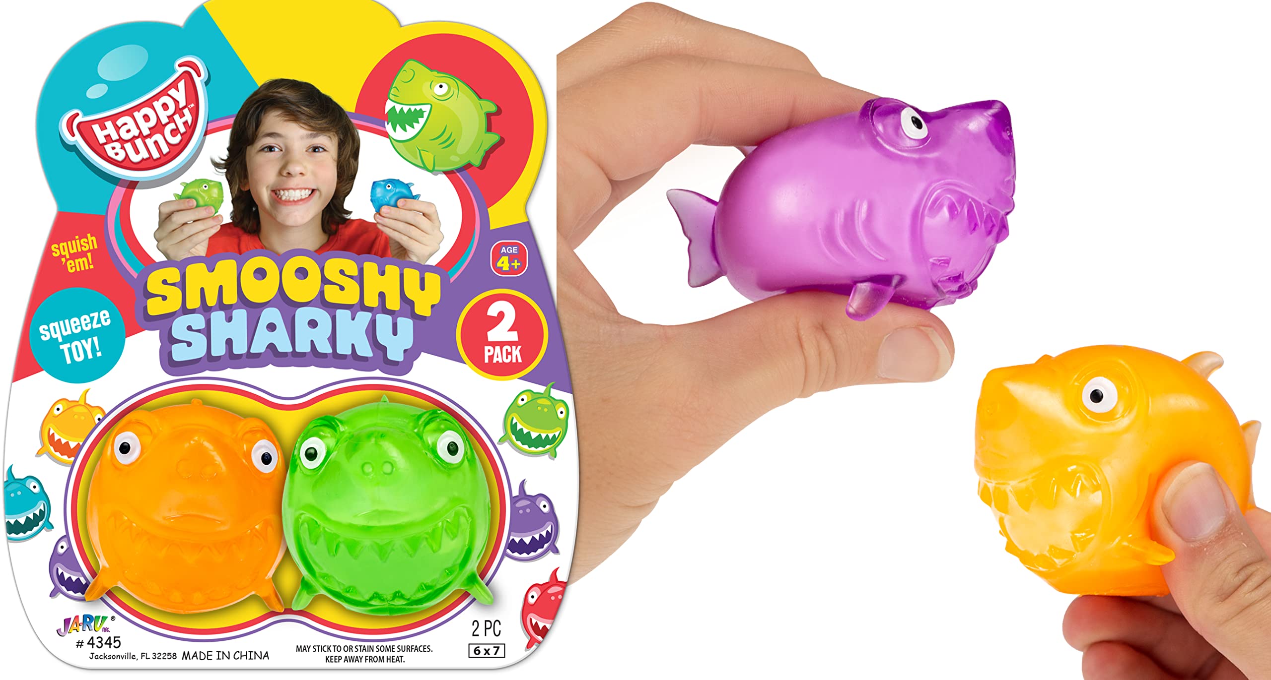 JA-RU Sticky Shark Fidget Toys - 2 Pack Squishy Stress Balls for Kids & Adults - Sensory Animal Toys for Anxiety Relief & Focus - Assorted Colors Mochi Squishy Party Favors (4345-1s) - Perfect for Classrooms, Office Stress Relief & ADHD Therapy