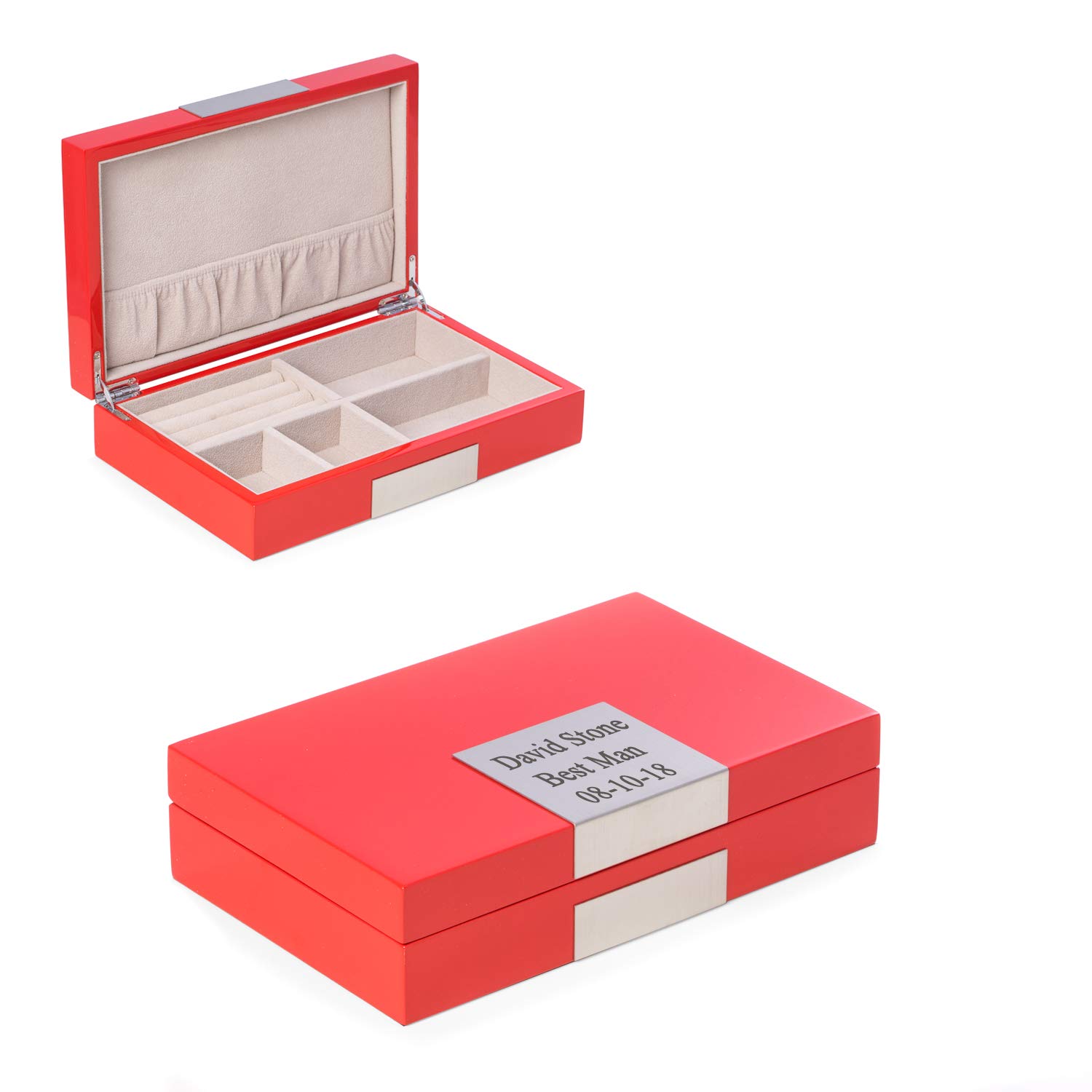 Bey-Berk Personalized Italian Wood Valet Box - High Gloss Lacquered Red - Perfect for Jewelry, Watch & Key Storage - Luxury Gift for Men & Home Decor