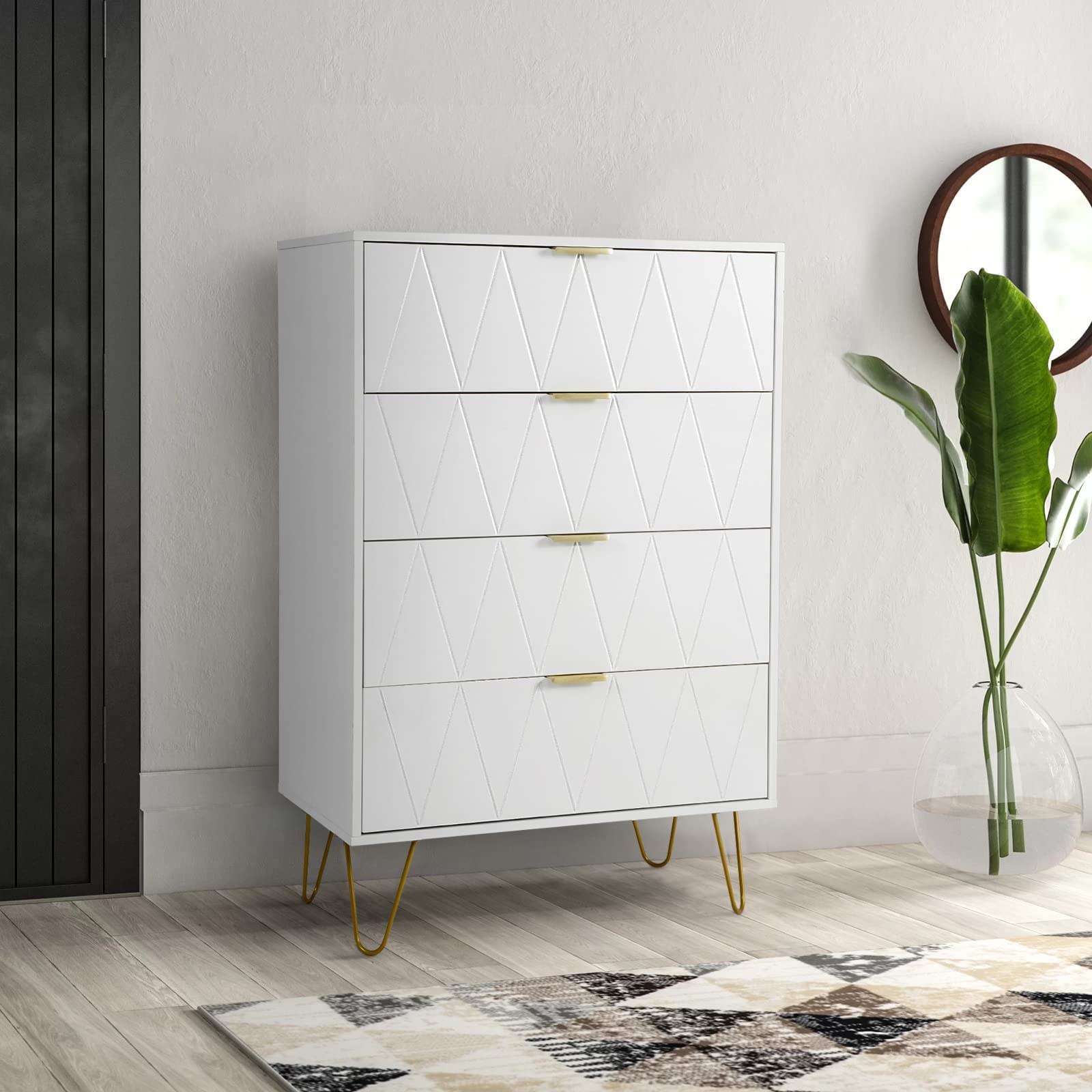 4-Drawer Wooden Dresser with Metal Legs & Anti-Tipping Device - White Chest of Drawers for Bedroom, Living Room & Closet Organization | Sturdy Storage Furniture for Home Decor & Small Spaces
