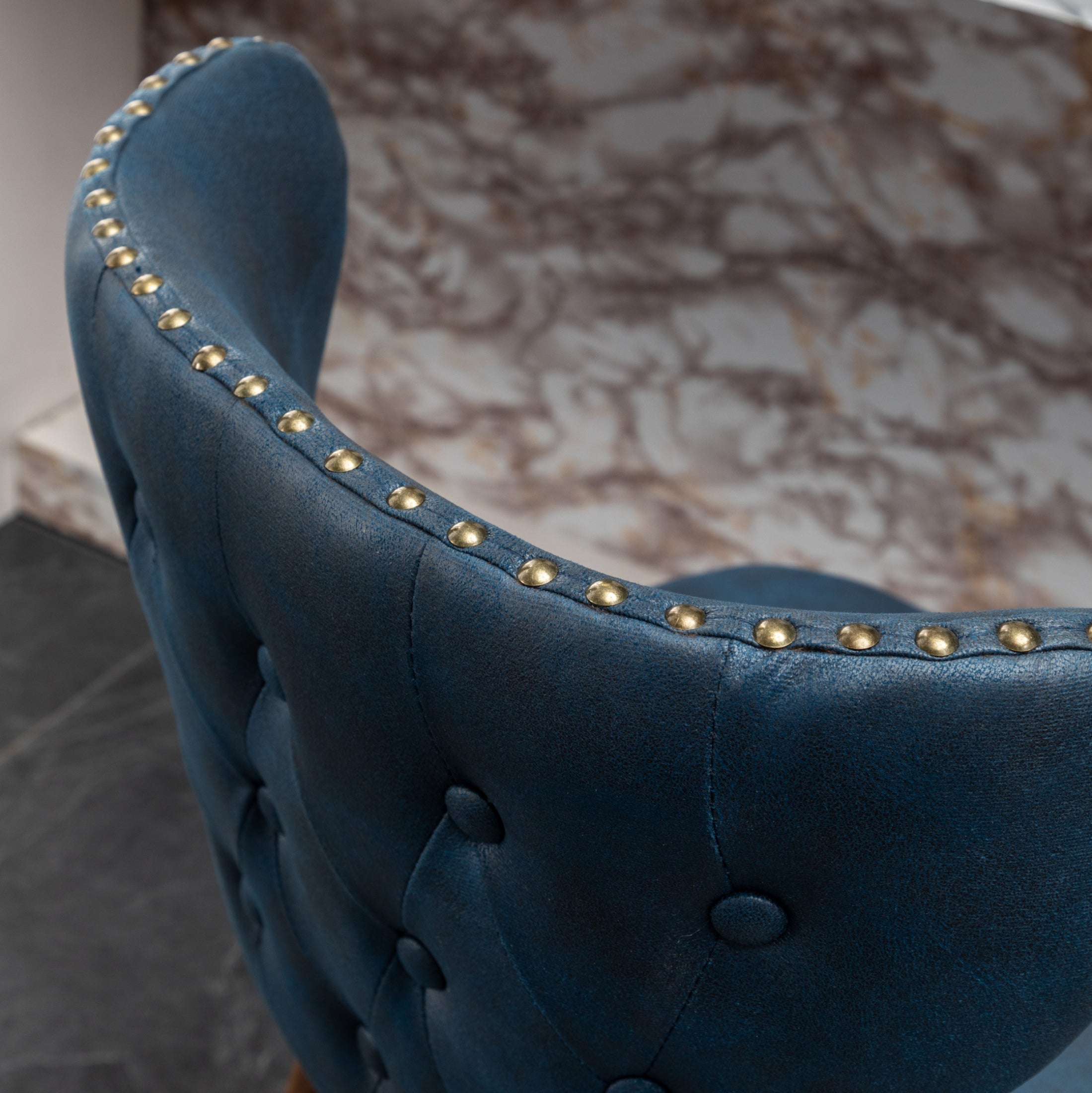 Roundhill Furniture Nevis Mid-Century Modern Faux Leather Tufted Counter Stool with Nailhead Trim - Set of 2, Blue - Perfect for Kitchen Islands, Breakfast Bars & Home Decor