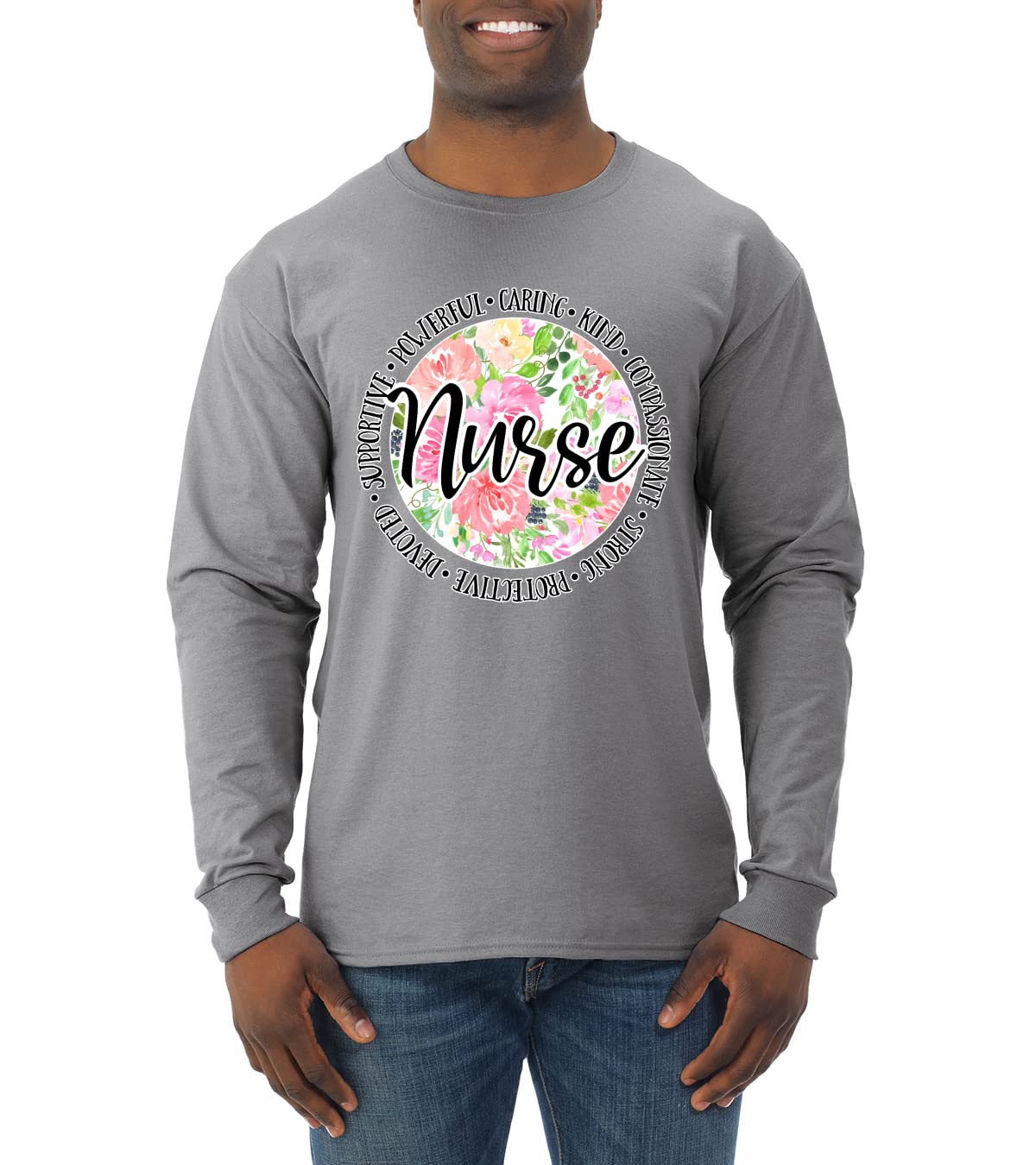 Floral Nurse Appreciation Long Sleeve Shirt for Men | Pop Culture Gift for Healthcare Workers | Perfect for Nurses Week, Medical Appreciation Events & Casual Wear