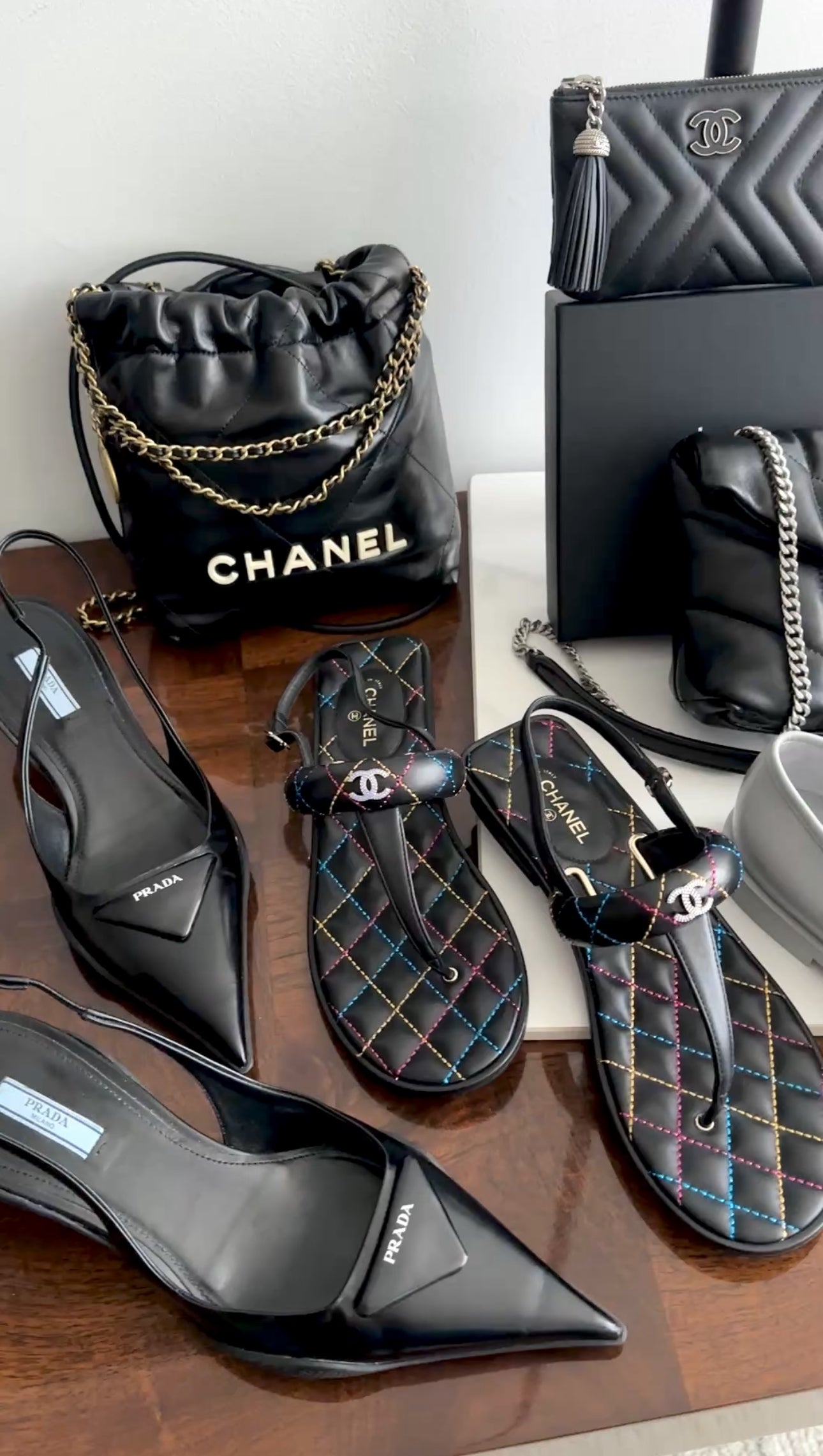 Chanel 21K Black Multi Quilted CC Logo Thong Sandals - Size 40 | Luxury Designer Flip Flops for Women, Beach Vacation & Summer Outfits