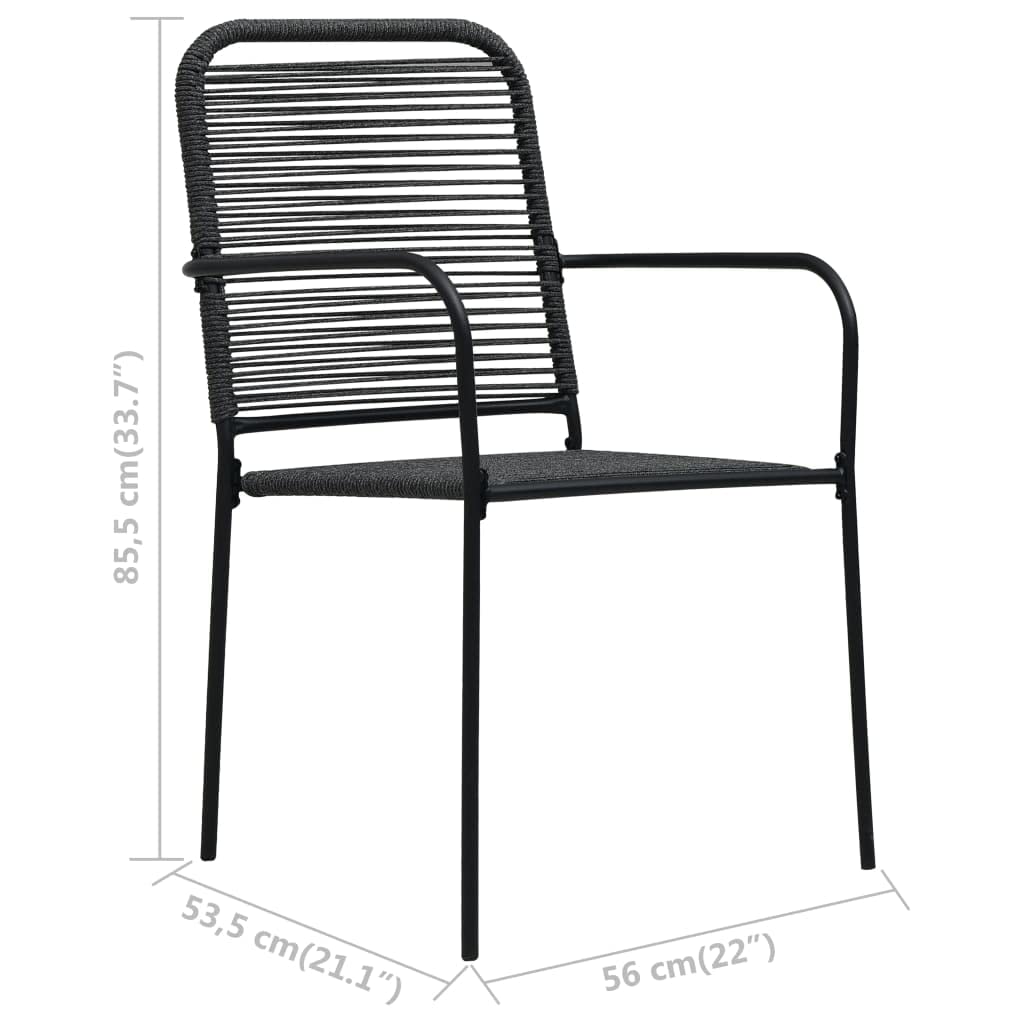 vidaXL 7-Piece Scandinavian Style Patio Dining Set - Black Outdoor Furniture with Cotton Rope Seats & Tempered Glass Table Top for Garden, Balcony, Backyard, and Indoor Use