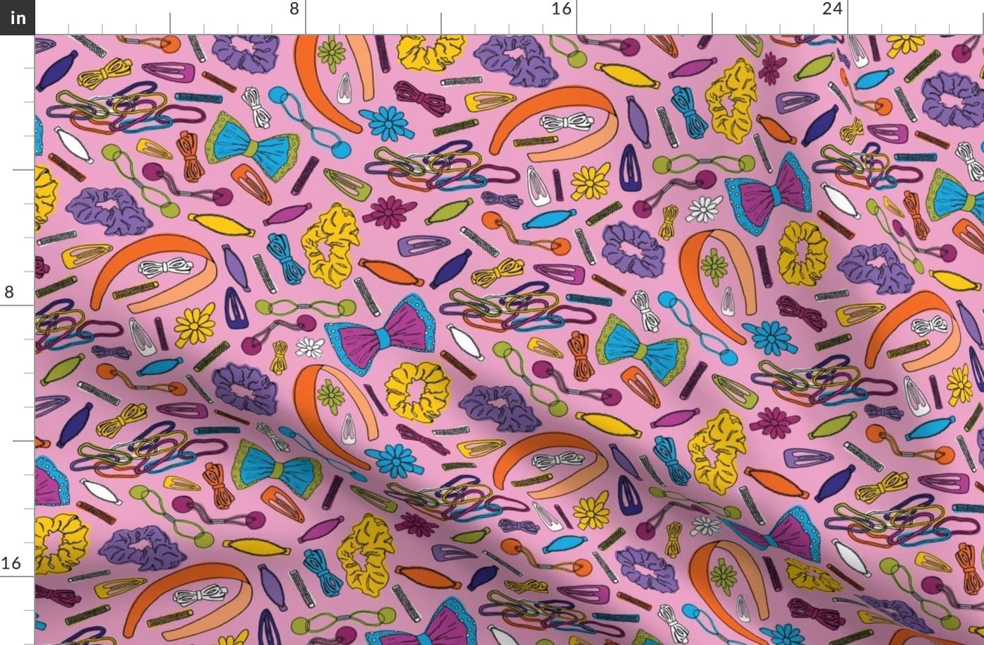 Pink Hair Bow Printed Fleece Fabric Fat Quarter by Spoonflower - Soft & Cozy for Sewing Blankets, Loungewear, DIY No-Sew Projects - Perfect for Baby Clothes, Headbands & Home Decor