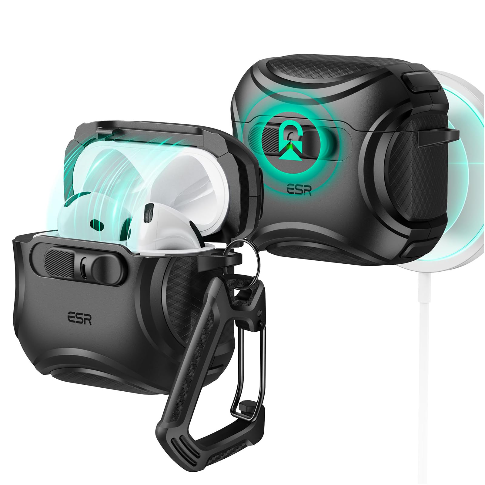 ESR HaloLock AirPods 4 Case (2024) - MagSafe Compatible Protective Cover with Drop-Proof Lock & Easy Open Design | Cyber Series in Black | Perfect for Workouts, Commuting & Everyday Use