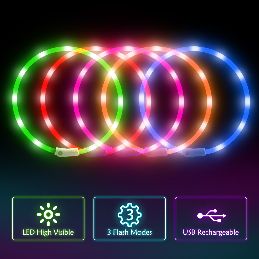BSEEN Rechargeable LED Dog Collar - Glowing Safety Collar with Cuttable Design for Small, Medium & Large Dogs (Blue) | Perfect for Night Walks, Jogging & Outdoor Adventures