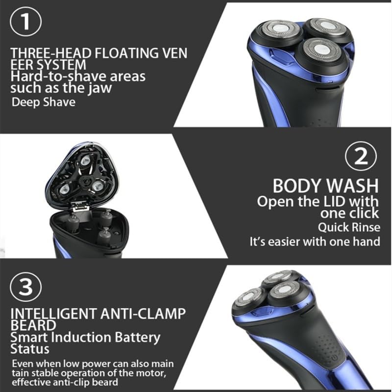 Professional Electric Head Shaver for Men - Waterproof Rotary 3D Floating Beard Trimmer & Shaver - Rechargeable Cordless Men's Grooming Kit - Perfect for Travel, Home Use & Daily Shaving Routine