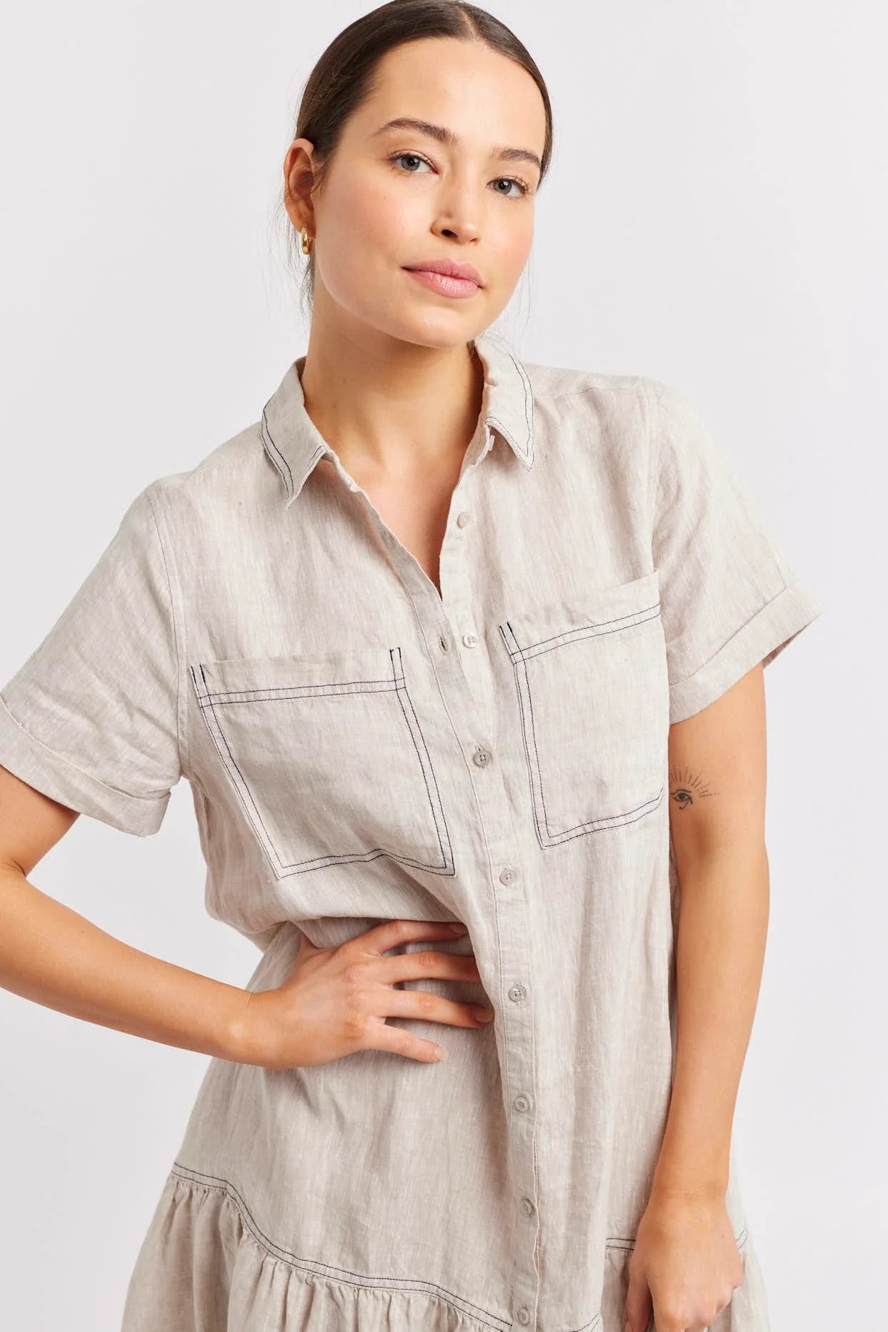 DORA Linen Dress for Women - String & Navy Blue - Summer Casual Dress for Beach, Travel, and Everyday Wear