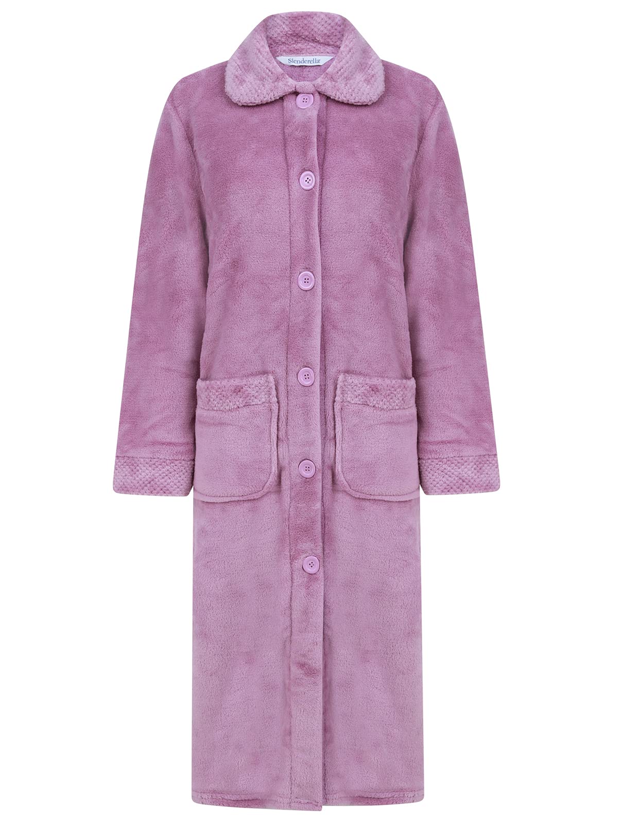 Women's Coral Fleece Button Up Bathrobe with Waffle Texture - Soft Cozy Dressing Gown for Spa, Lounge & Relaxation at Home (Sizes Small to XXXL)