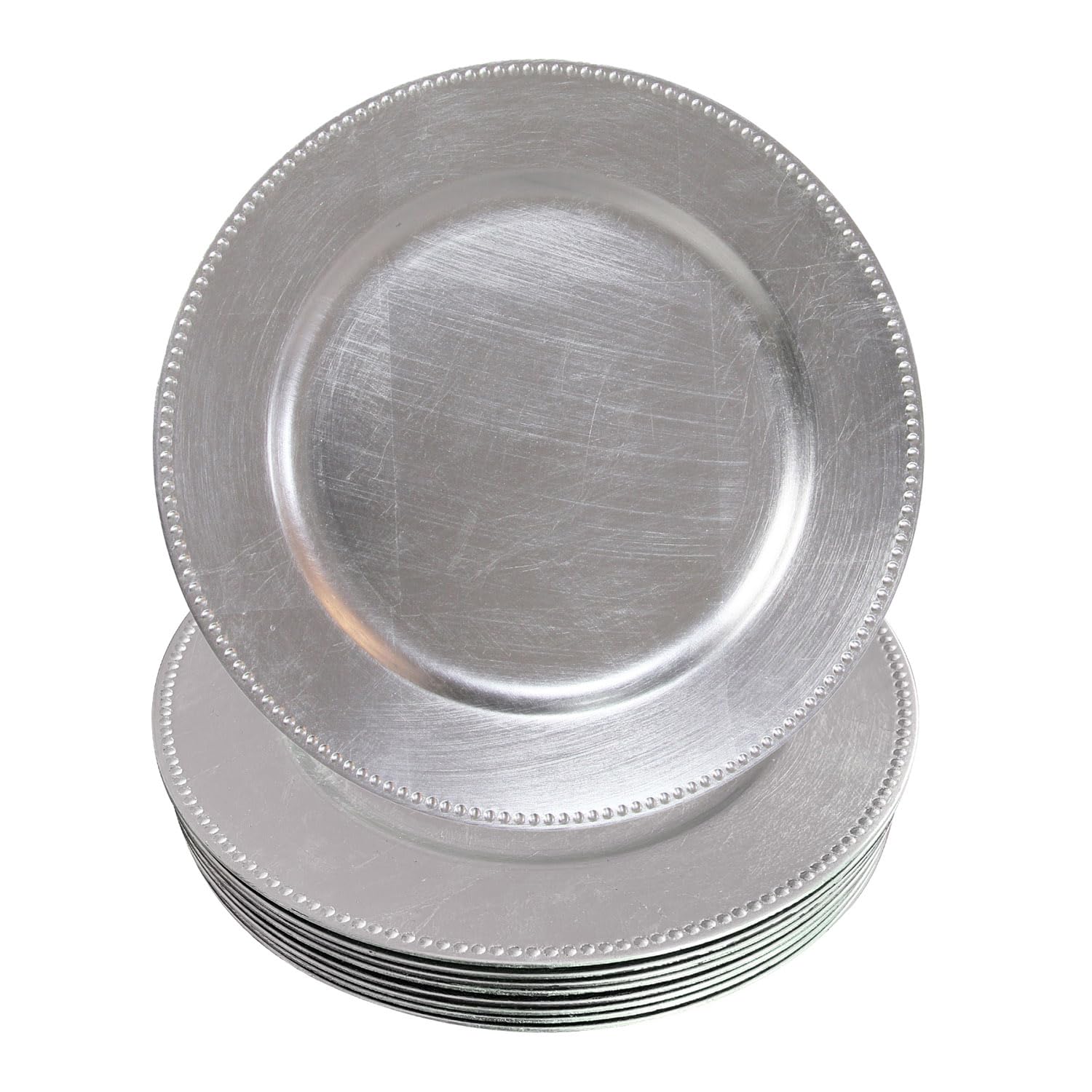 Silver Plastic Beaded Charger Plates - 12 Pack 13 Inch Round Metallic Wedding Dinner Plates for Party Decorations & Formal Events - Elegant Table Setting for Weddings, Anniversaries, Banquets