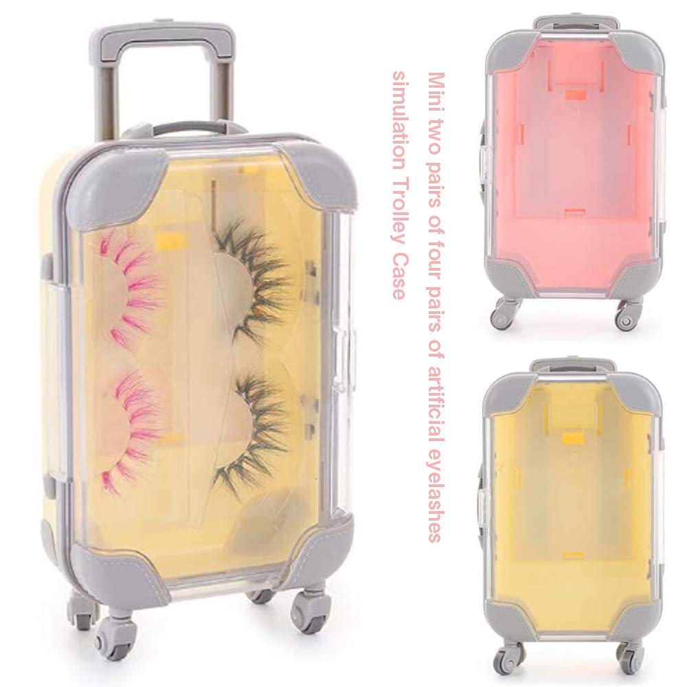 False Eyelashes Packaging Box - Mini Trolley Luggage Style Jewelry Storage Organizer Case (Yellow) | Perfect for Makeup Artists, Beauty Salons & Travel Accessories Organization
