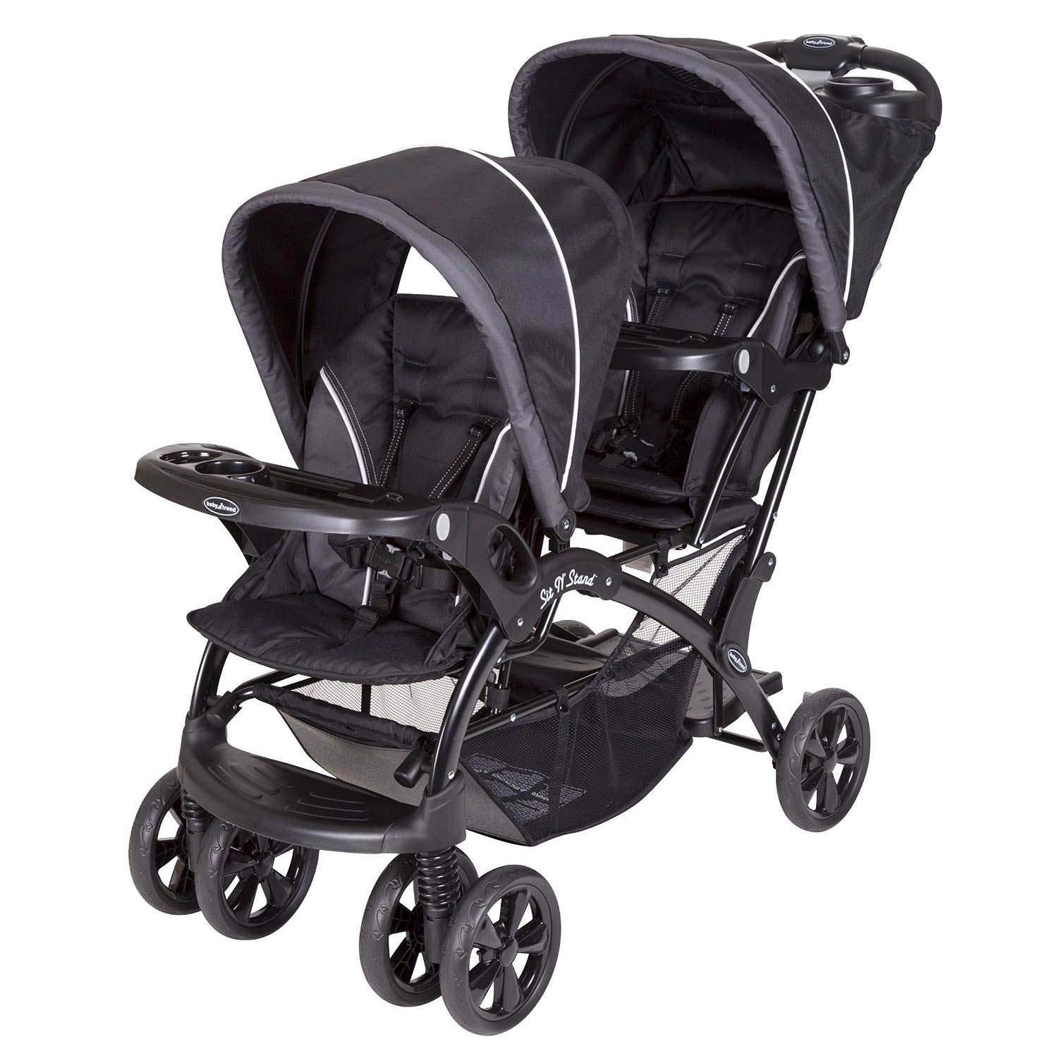 Baby Trend Sit N' Stand Double Stroller - Lightweight Tandem Stroller for 2 Kids with Adjustable Seats & Canopy, Onyx Black | Perfect for Twins, Siblings or Toddlers - Ideal for Shopping, Travel & Daily Walks