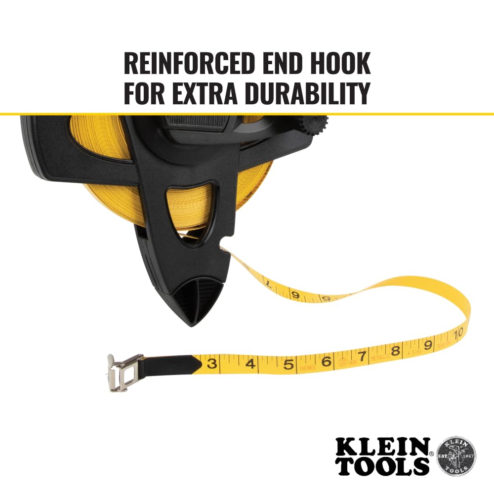 Klein Tools 946-150 150-Foot Woven Fiberglass Tape Measure - Durable Open-Reel Construction for Construction, Electrical Work & DIY Projects
