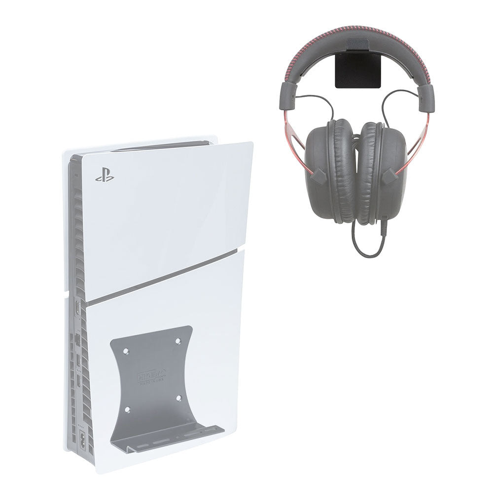 HIDEit PlayStation 5 Slim Wall Mount (Black) - Secure & Space-Saving PS5 Vertical Stand with Headset Holder - Perfect for Gaming Rooms & Small Spaces